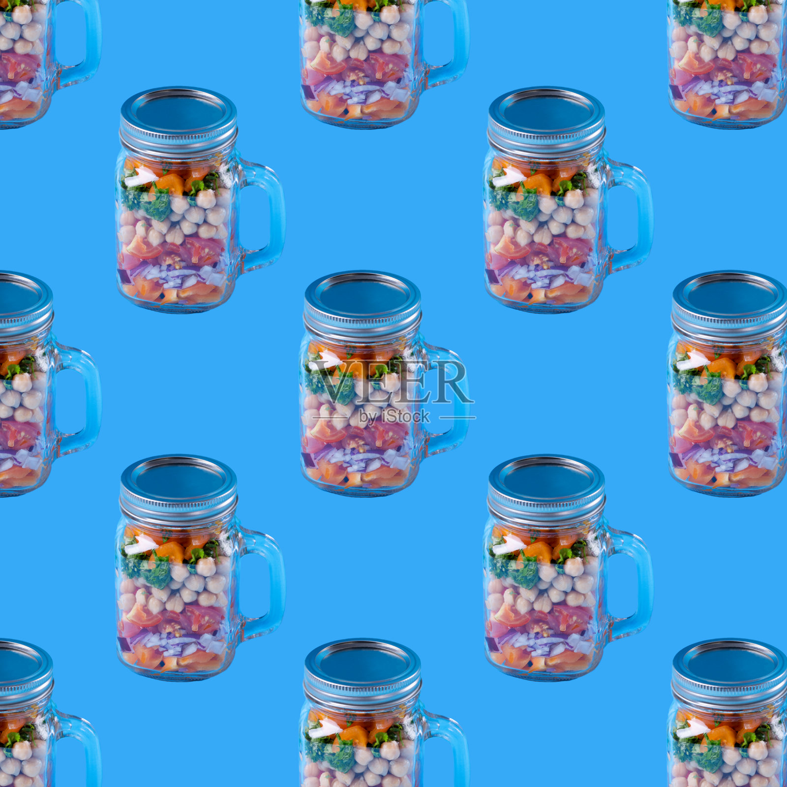 无缝图案分层鹰嘴豆沙拉照片摄影图片