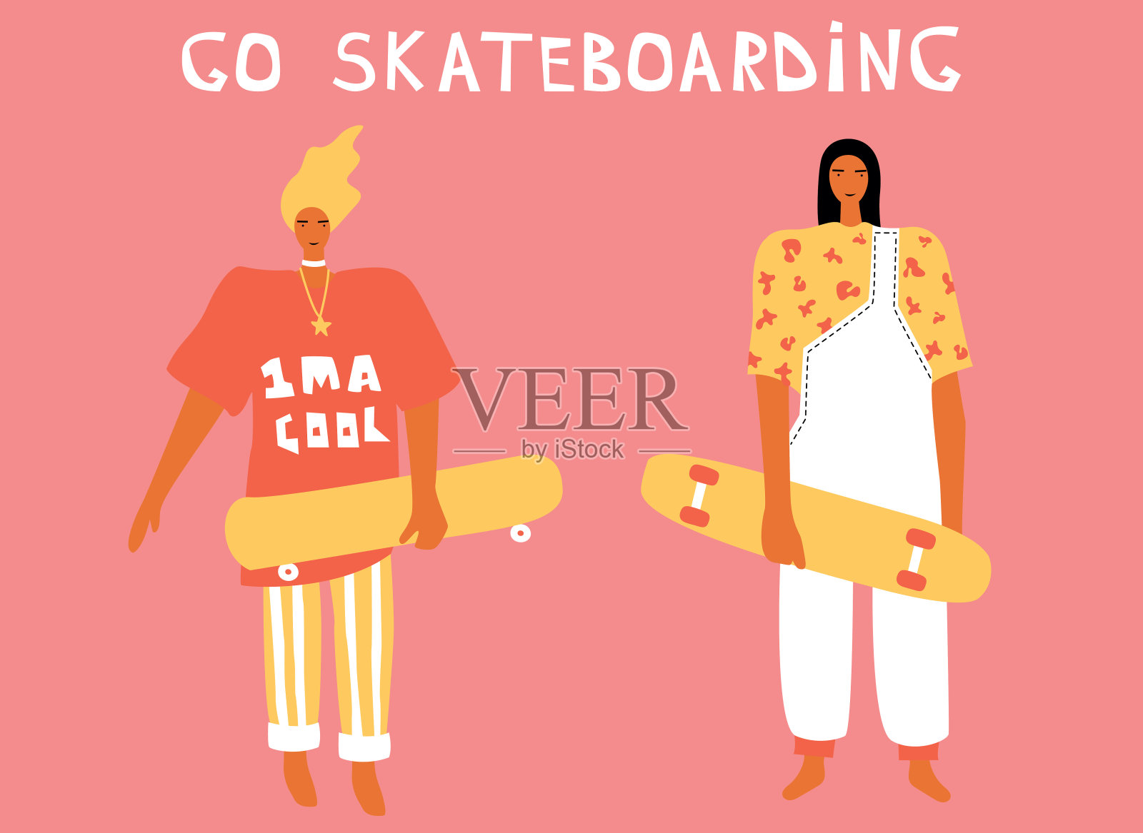 矢量插图的妇女与滑板插画图片素材