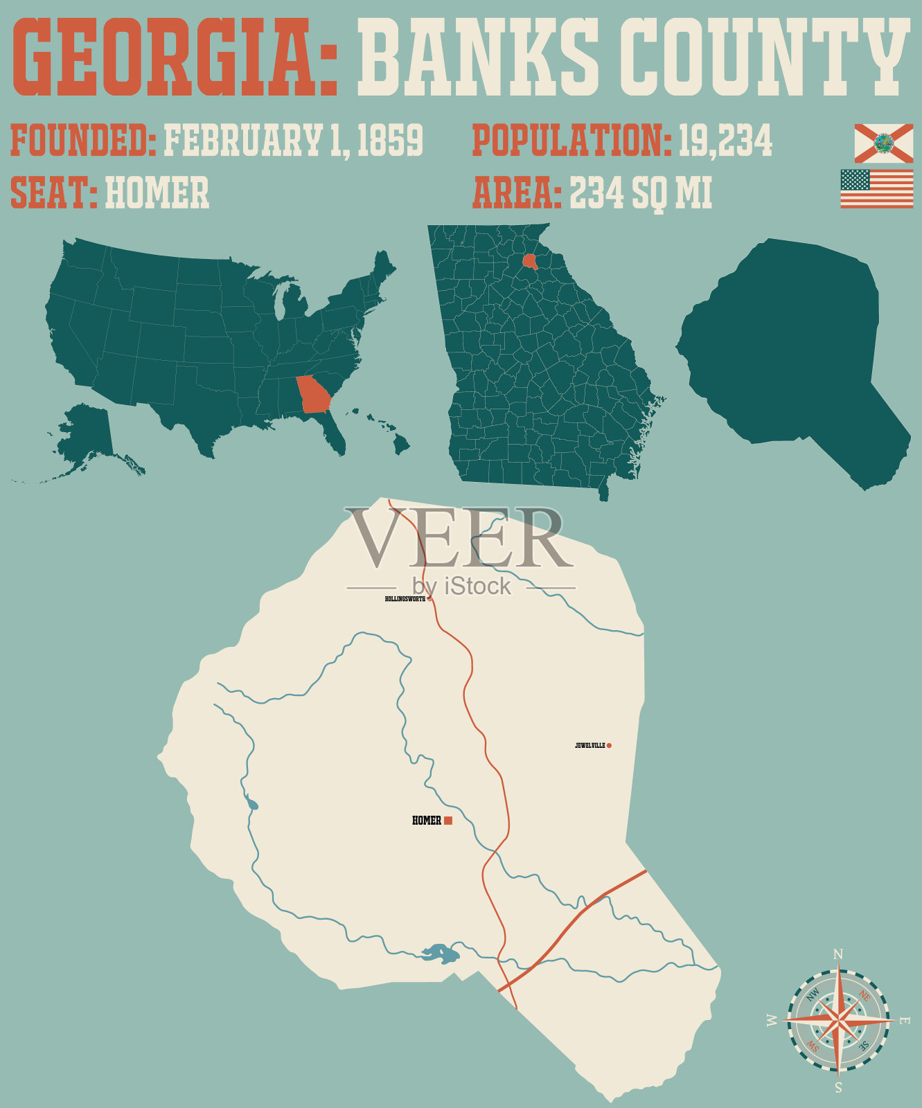 乔治亚州班克斯县的地图插画图片素材