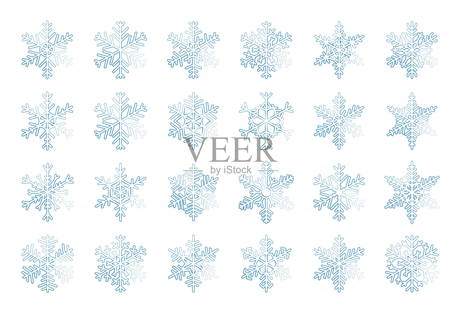 雪花蓝线冬季冰晶体向量集插画图片素材