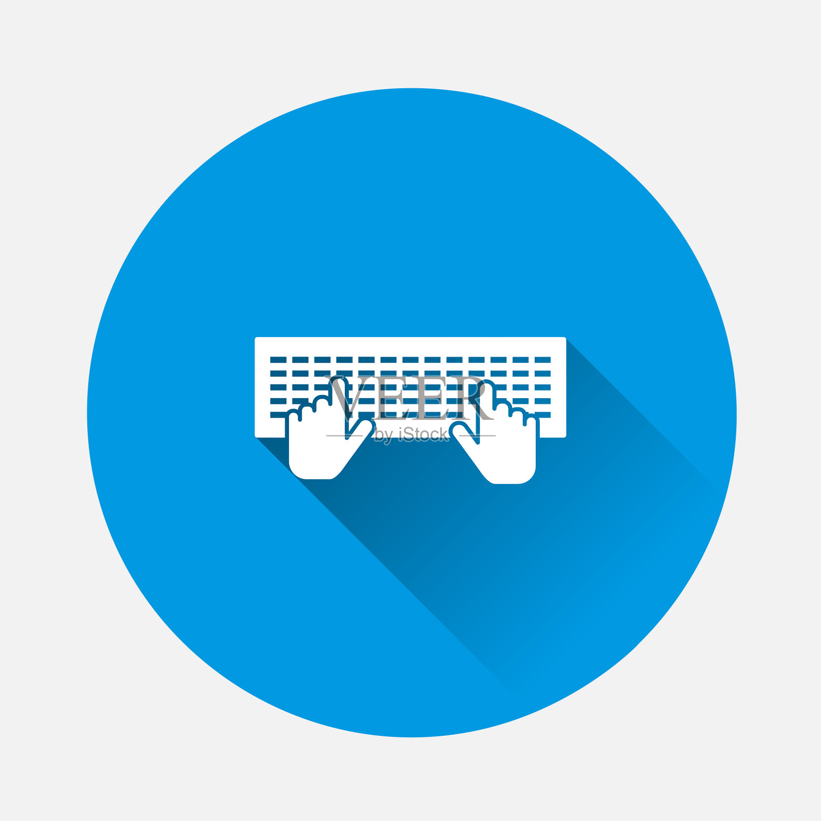 矢量键盘和手图标。商业标志，工作图标在蓝色背景。平面图像与长阴影。插画图片素材