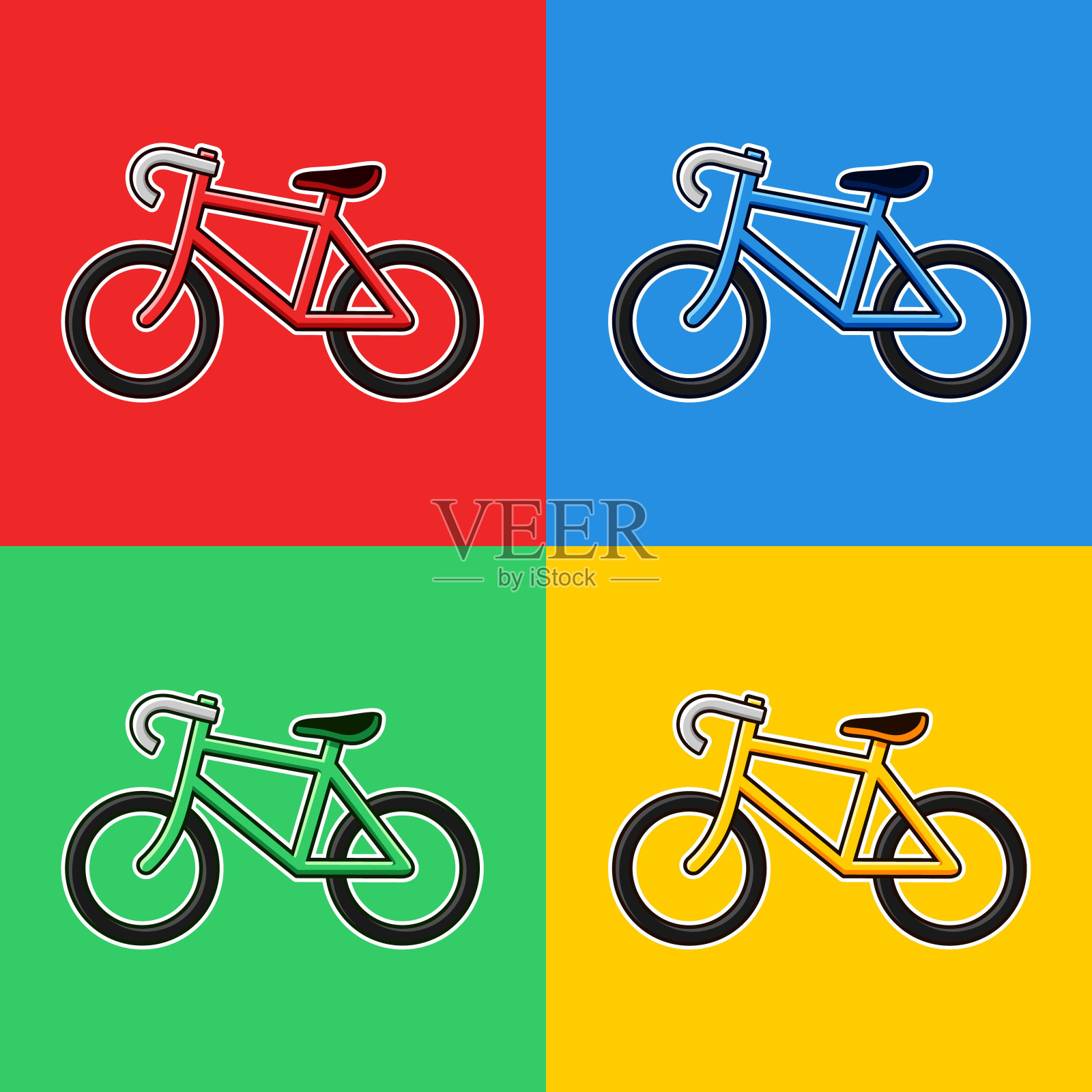 卡通风格的颜色自行车矢量插画图片素材