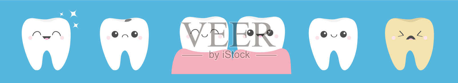 牙齿图标集线闪亮星健康微笑图标素材