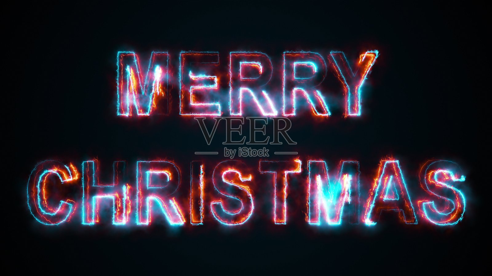 题词圣诞快乐，电脑生成。燃烧的铭文。大写字母。3d渲染祝贺背景照片摄影图片