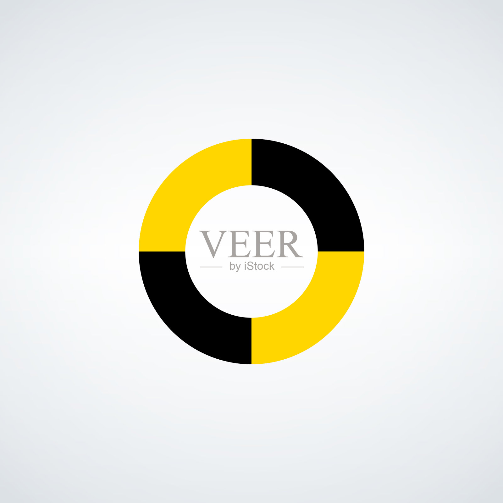 圆圈上有黄色和黑色的部分，矢量安全条纹警告，圆圈警告警告施工。股票矢量插图孤立在白色背景。设计元素图片