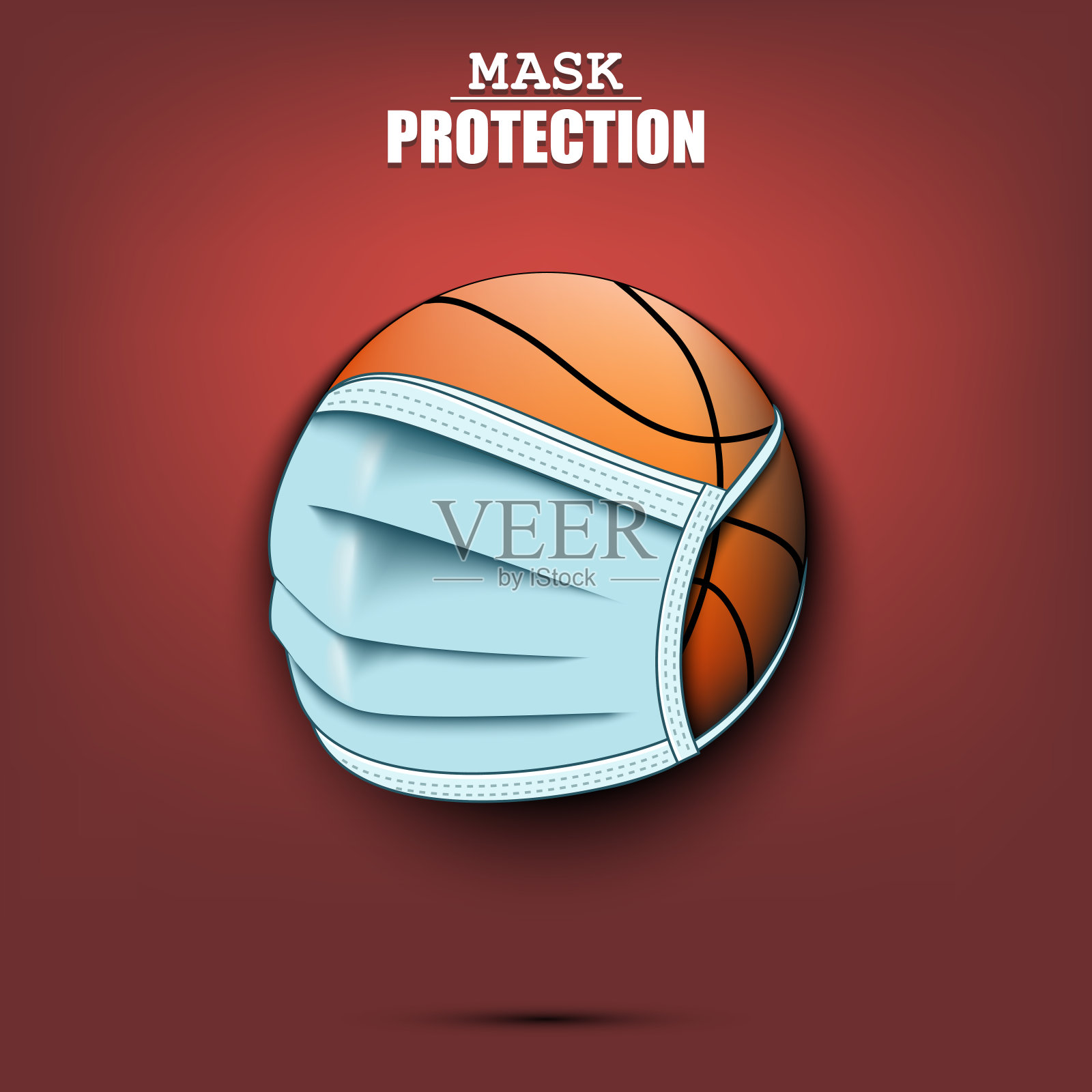 带着防护面具的篮球插画图片素材