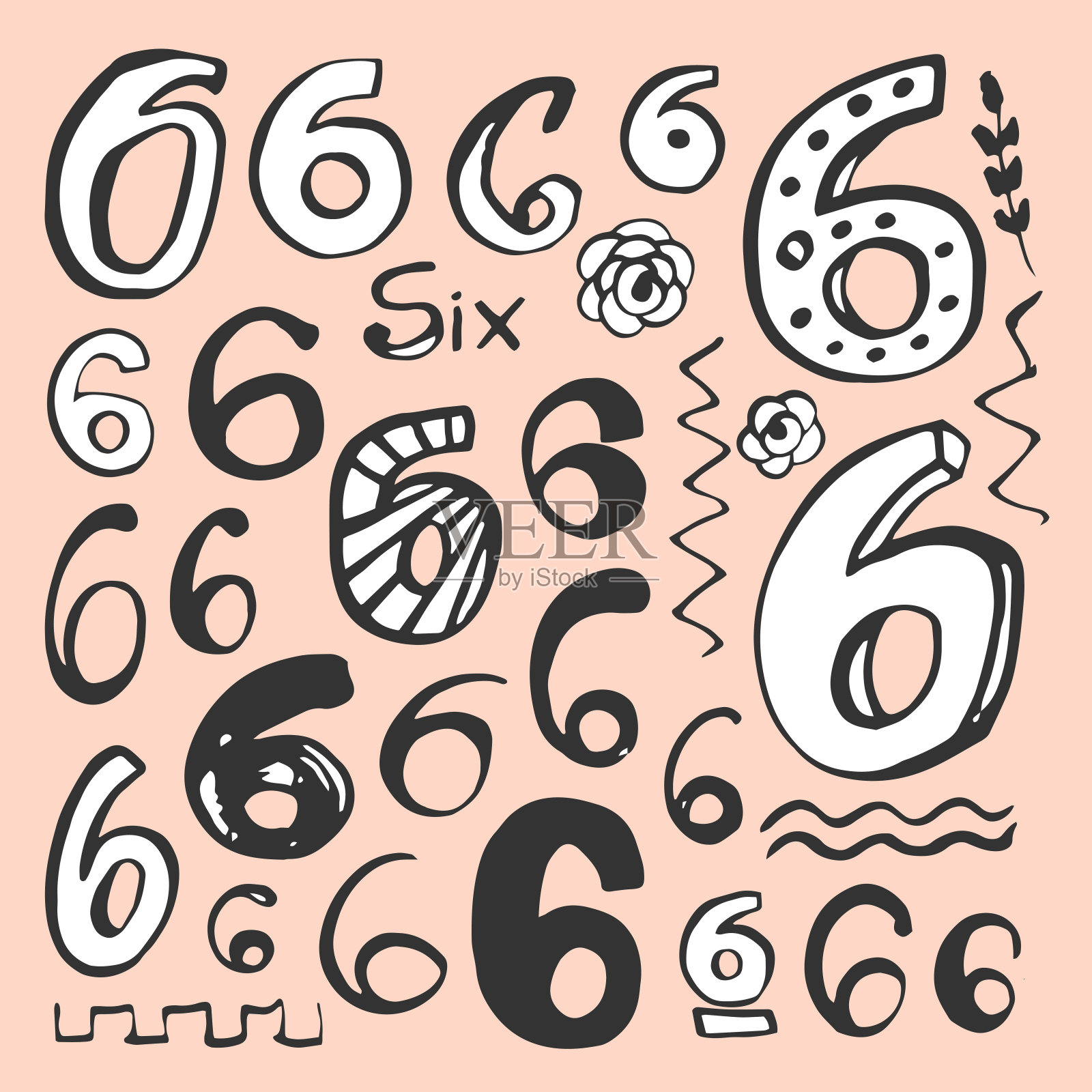 抽象的手绘数字。孤立向量符号符号。设计元素。字体设计海报。符号集。向量集合。文本向量。插画图片素材