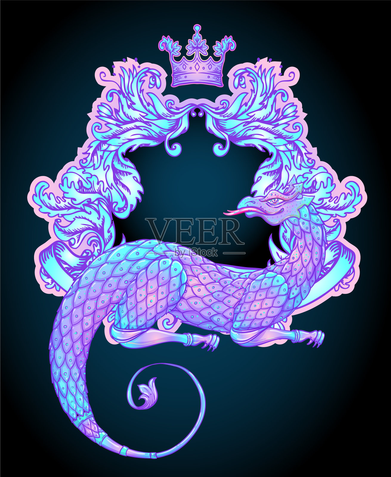 幻想生物龙的中世纪纹章外衣插画图片素材