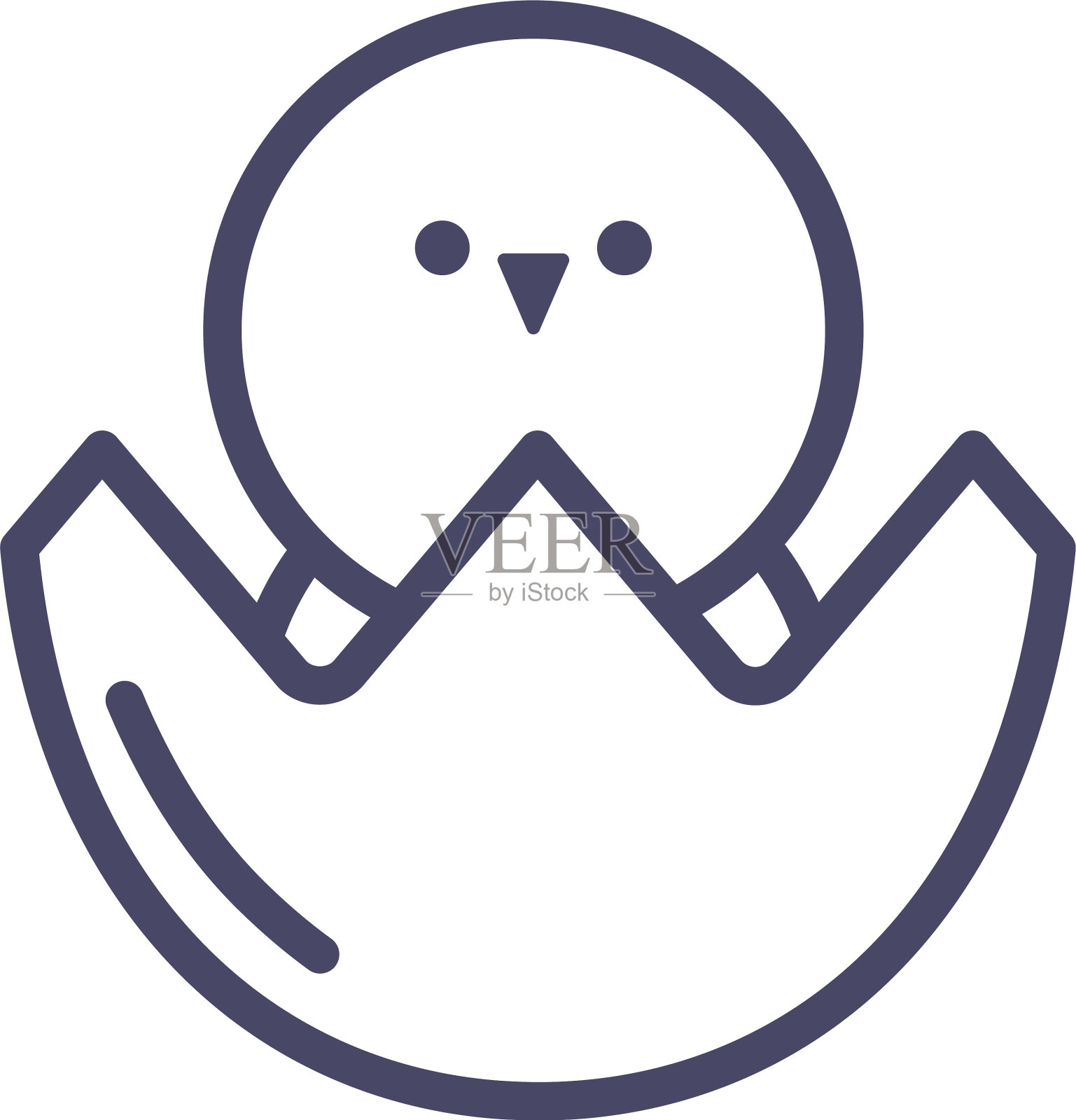 蛋壳与可爱的小鸡线条风格图标设计元素图片