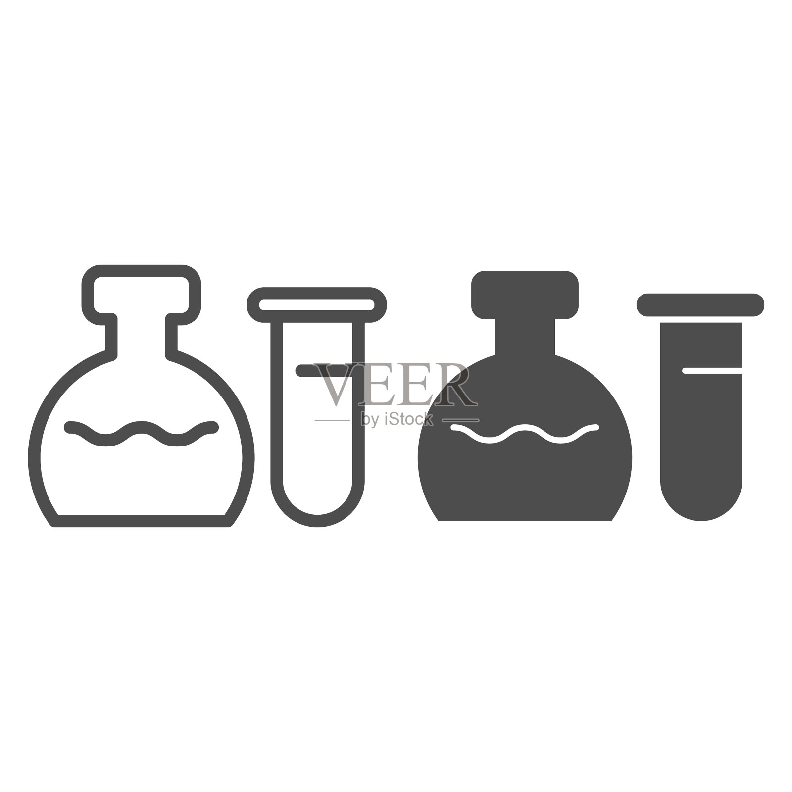 化学量瓶和量具可排成直线和固体图标图标素材