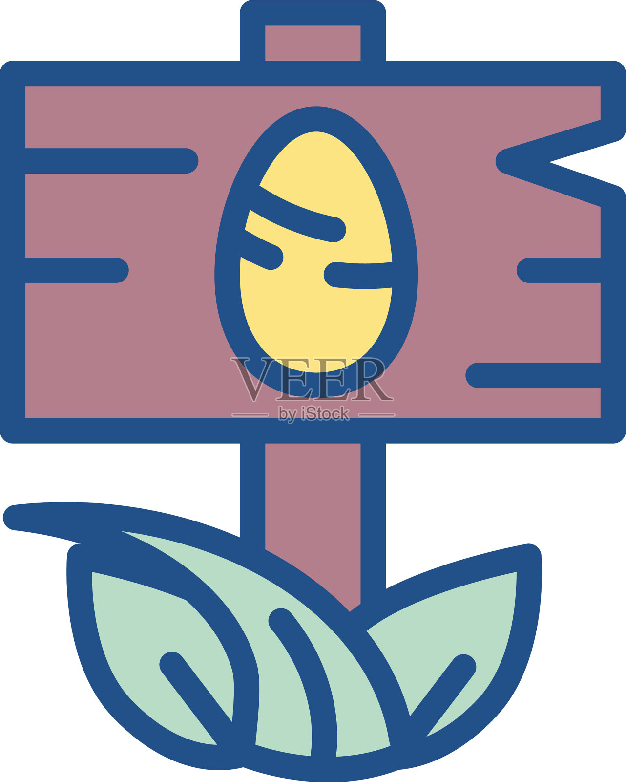 木制标志与复活节彩蛋线风格图标图标素材