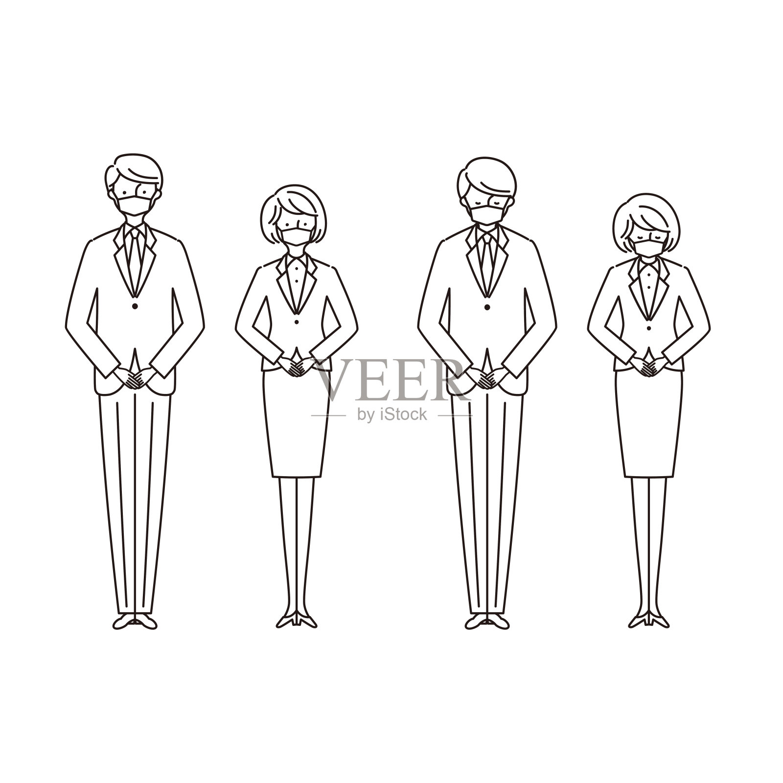 商业场景:男男女女戴着面具鞠躬2(挥)插画图片素材