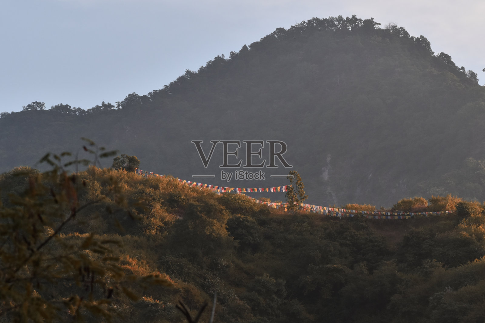 在喜马拉雅山的绿色山脉的景观照片摄影图片