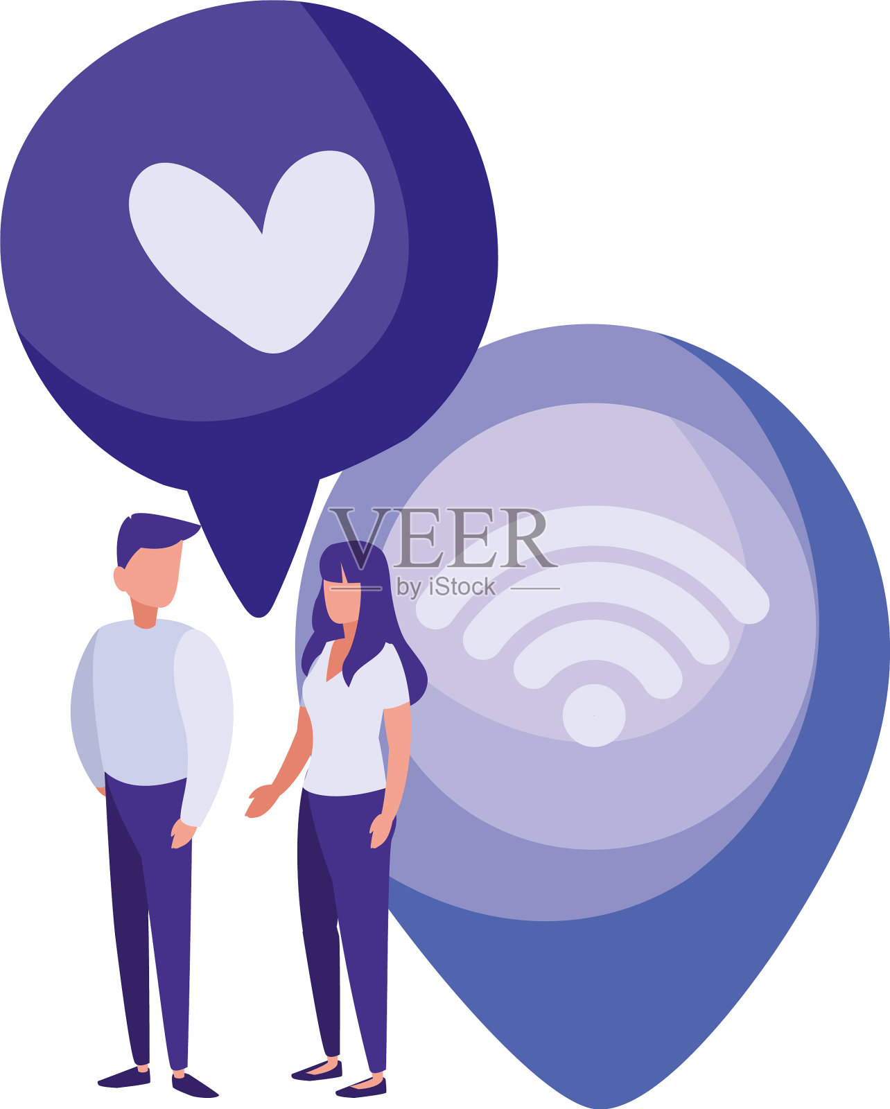 有定位针和语音泡泡的男人和女人设计元素图片