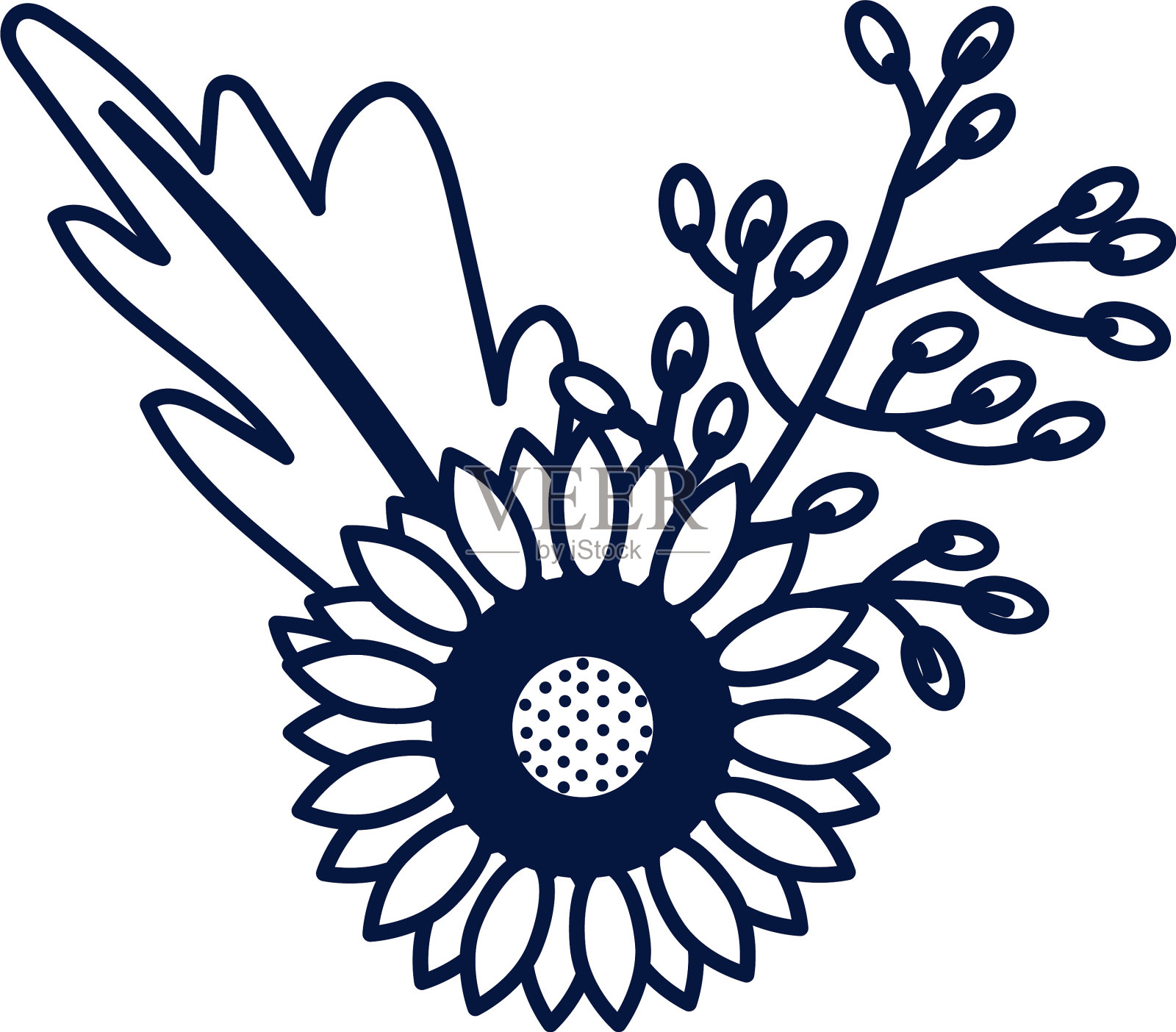 美丽的向日葵用叶子装饰设计元素图片