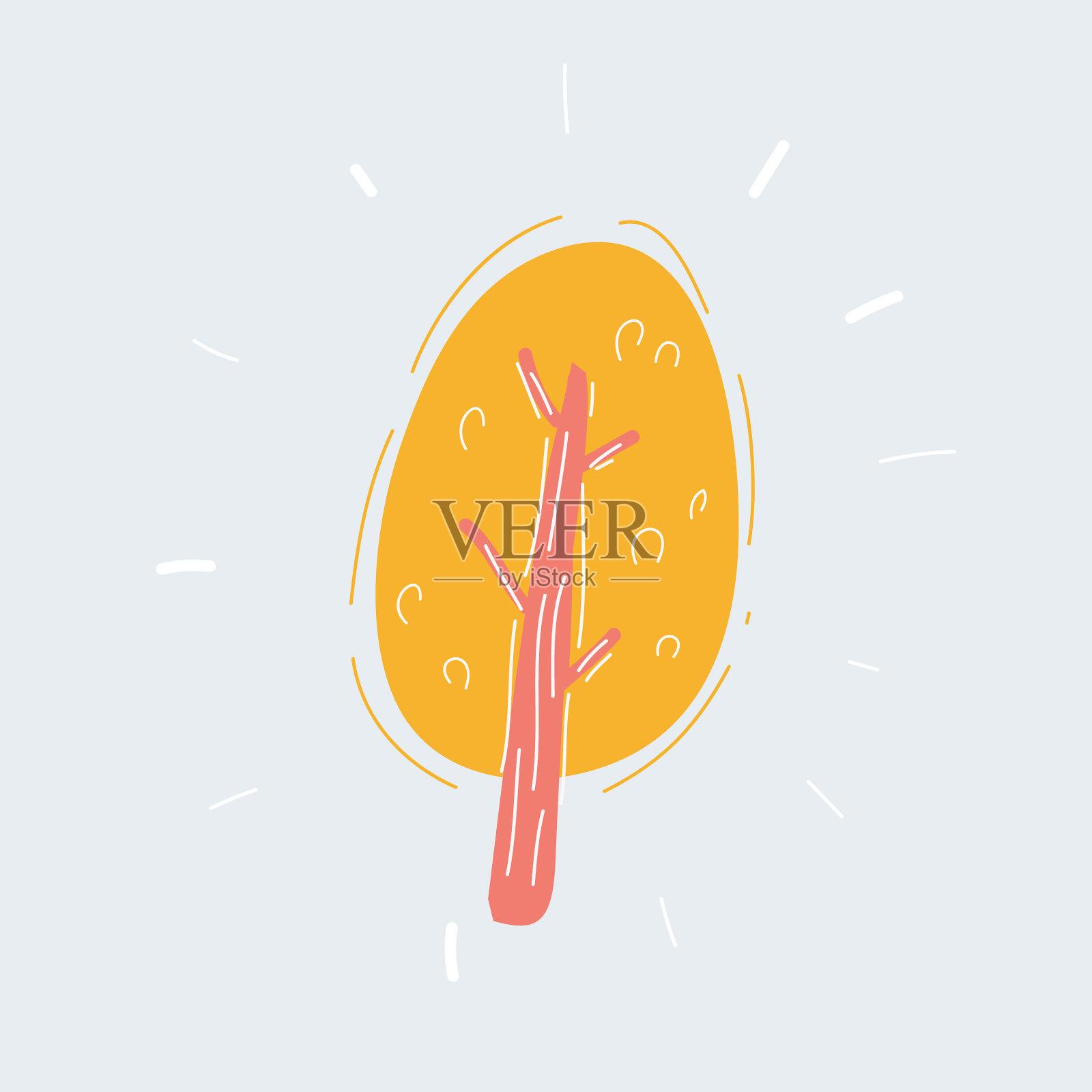 黄色的树在白色的背景手绘对象插画图片素材