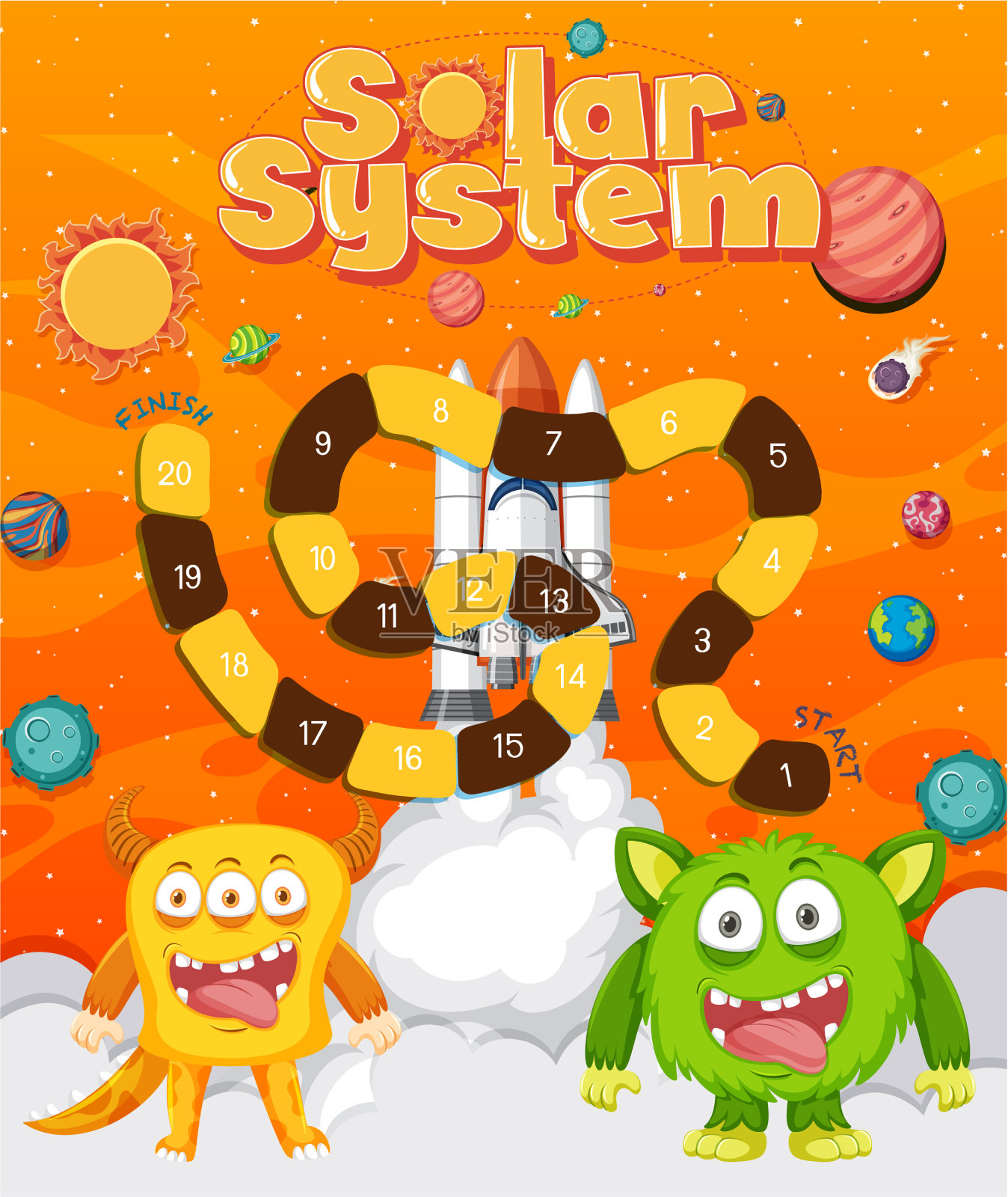 游戏模板与外星人在太空背景插画图片素材