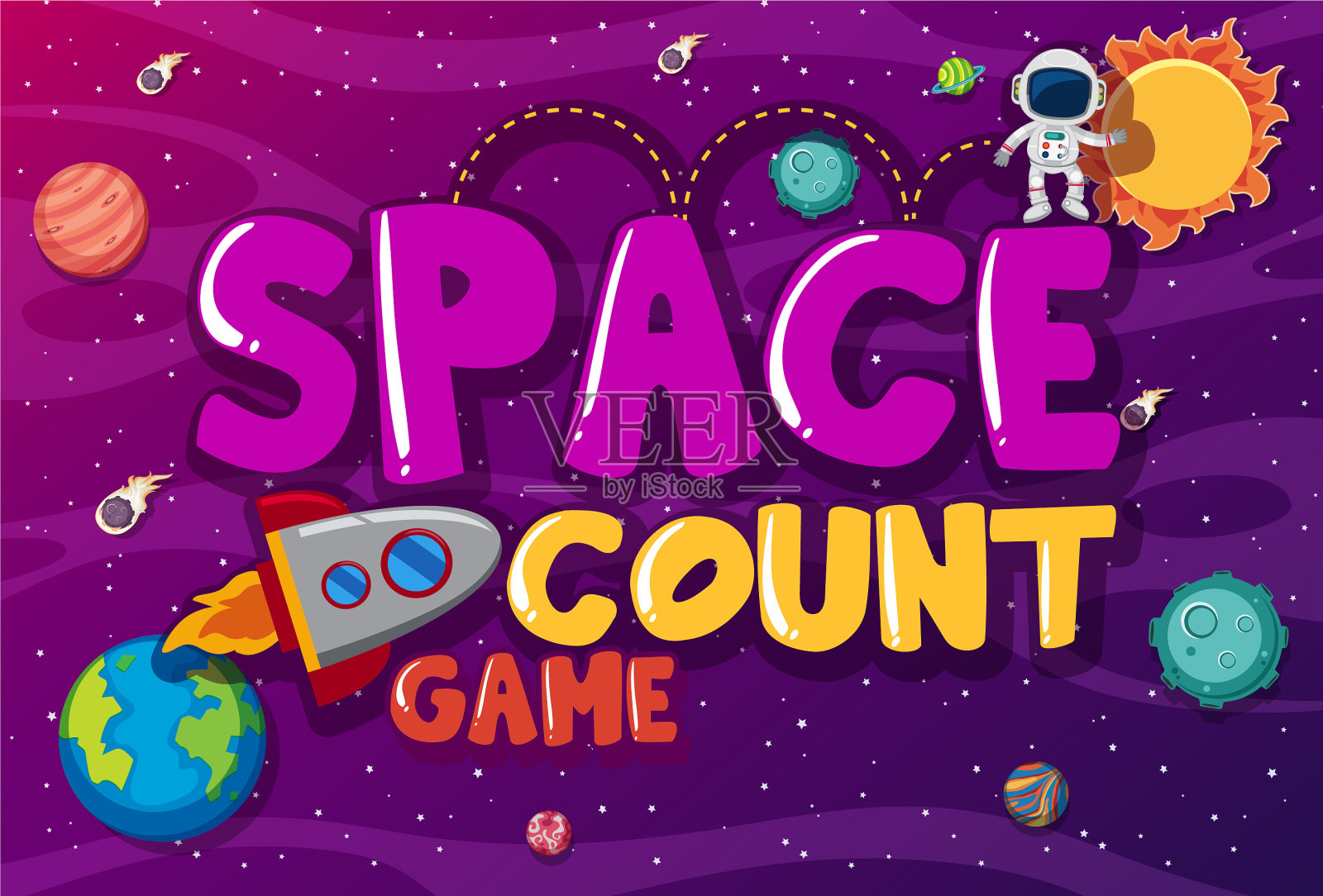 海报设计中有宇航员和火箭飞船插画图片素材