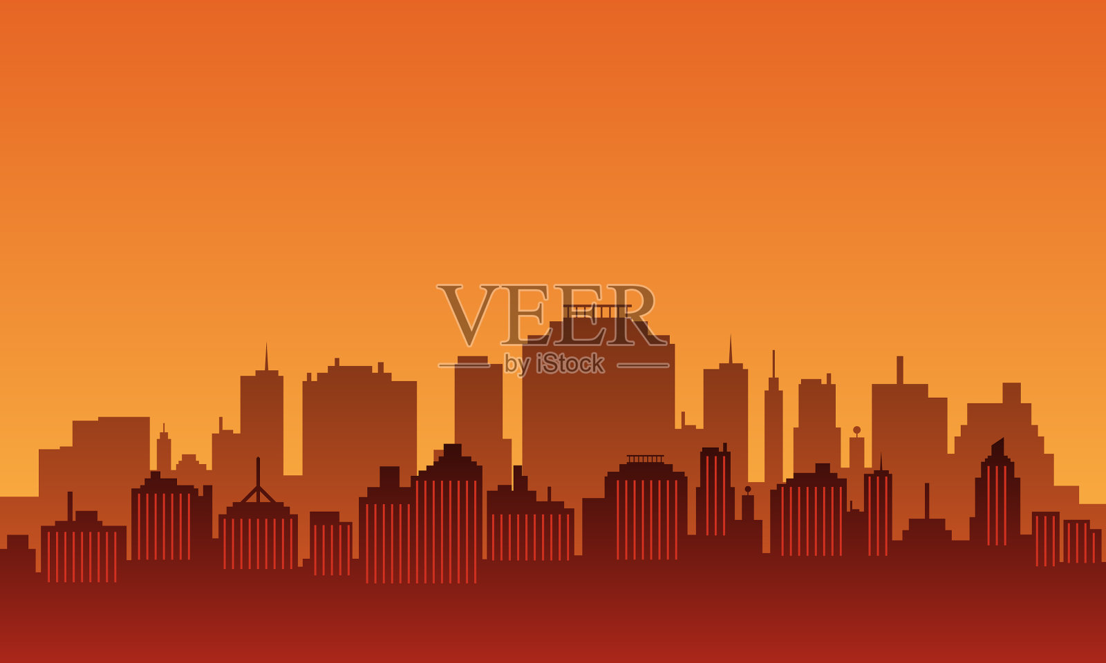 城市现代建筑在下午与日落插画图片素材