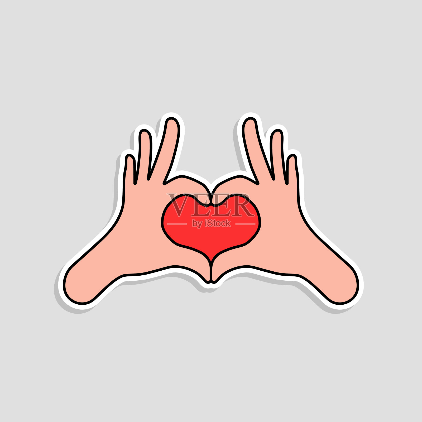 像手一样的线性贴纸使心插画图片素材