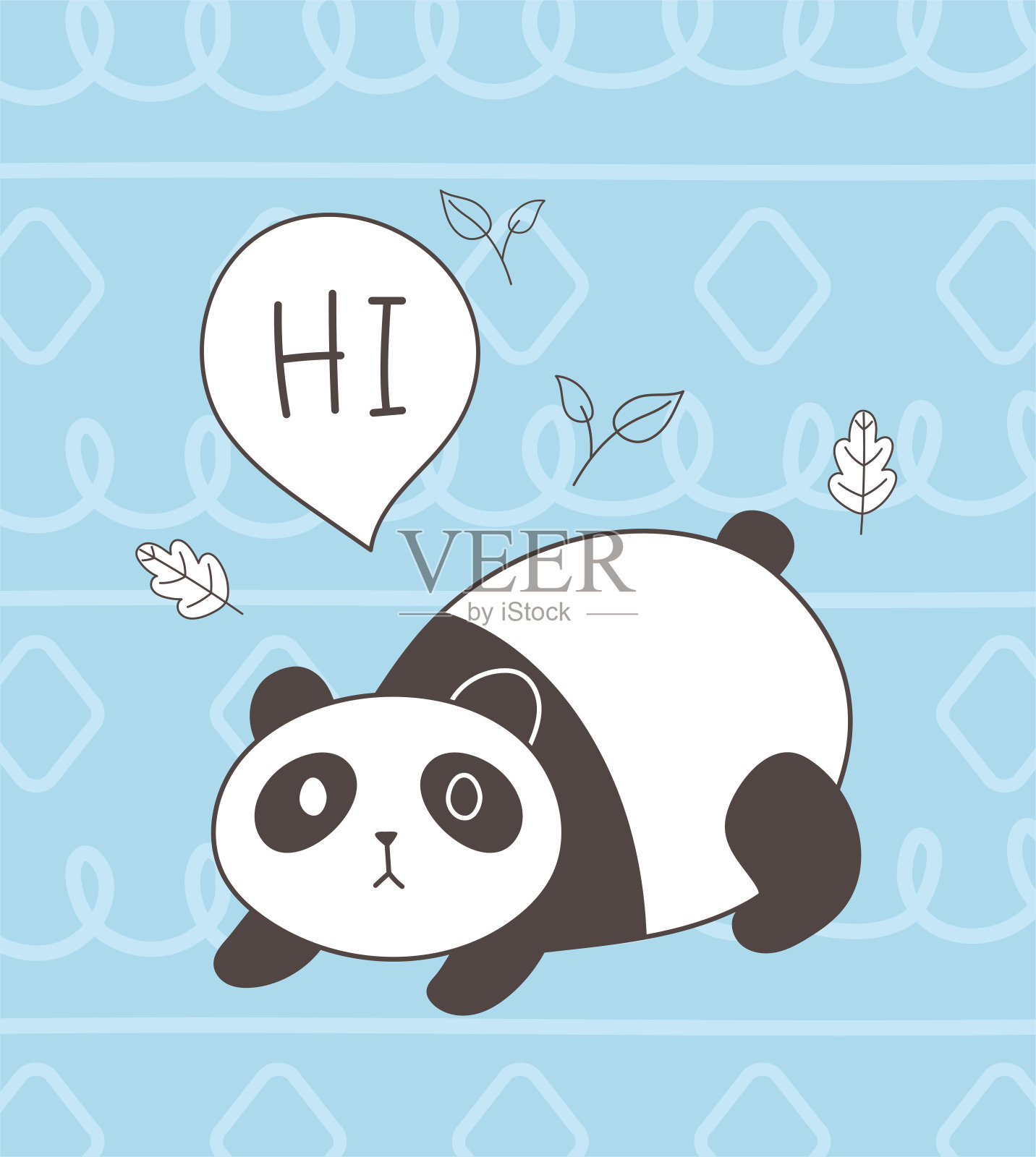 可爱的动物素描野生动物卡通可爱的小熊猫蓝色的背景插画图片素材