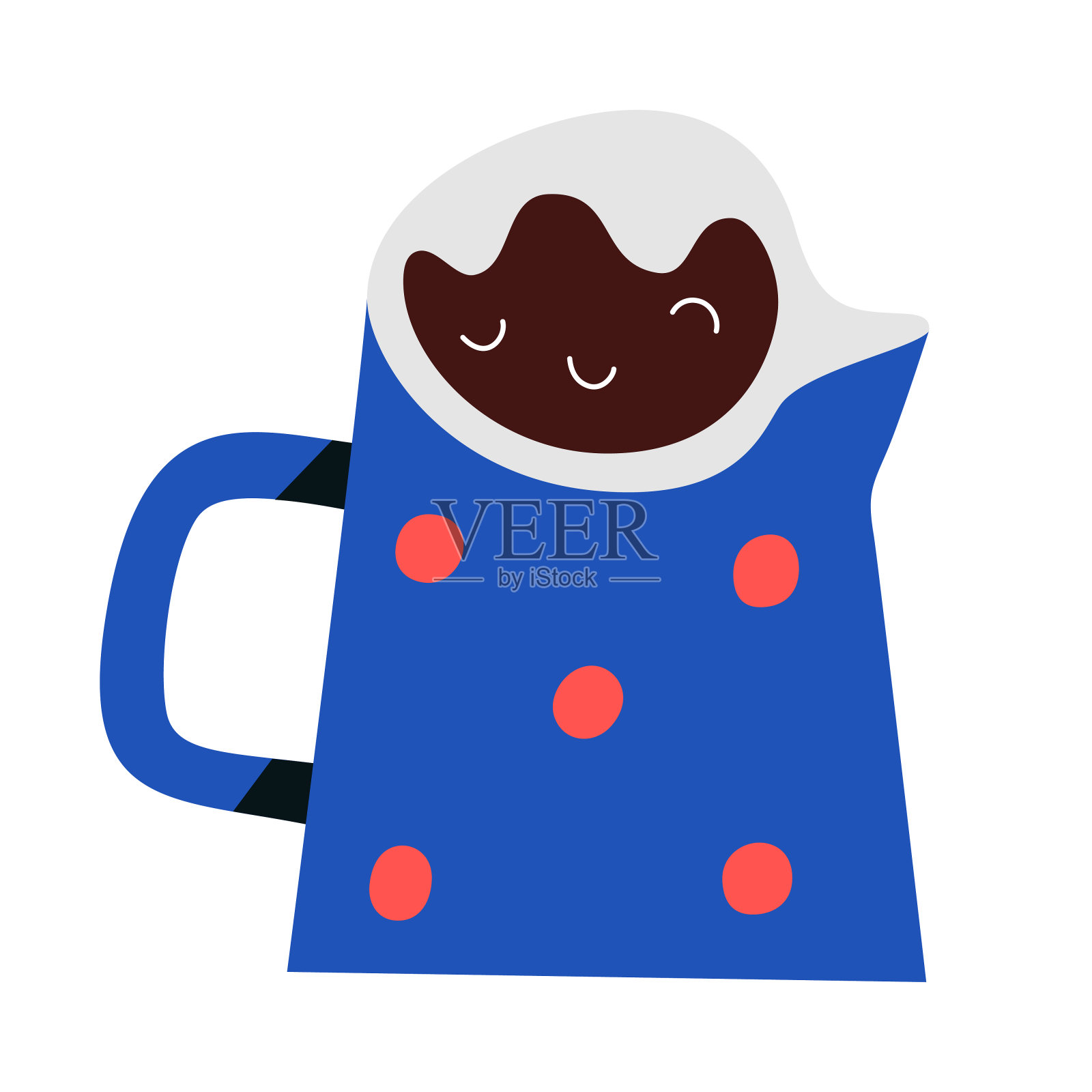 咖啡或茶壶，陶制茶具，手绘矢量插图，孤立的彩色图标插画图片素材