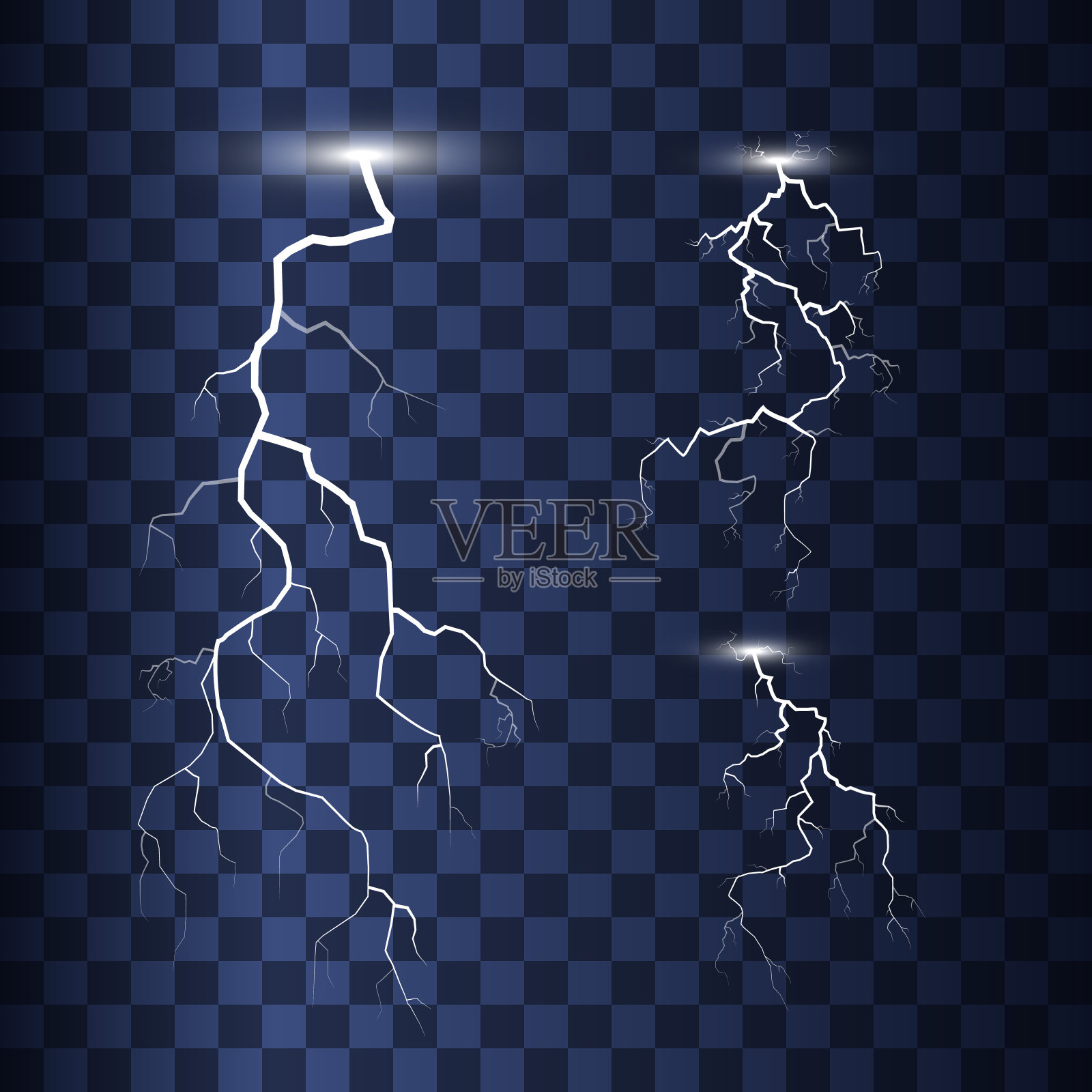 一组闪电孤立的透明背景。矢量图插画图片素材