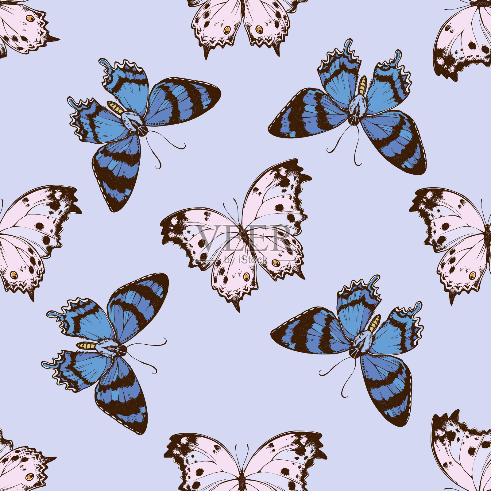 无缝图案与手绘彩色阿尔金，森林珍珠母设计元素图片