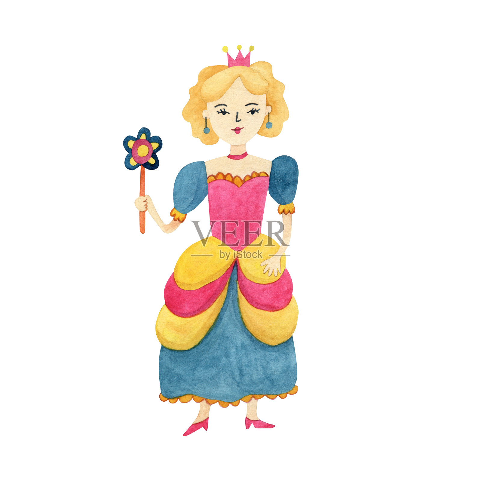 漂亮的女孩公主水彩画。插画图片素材
