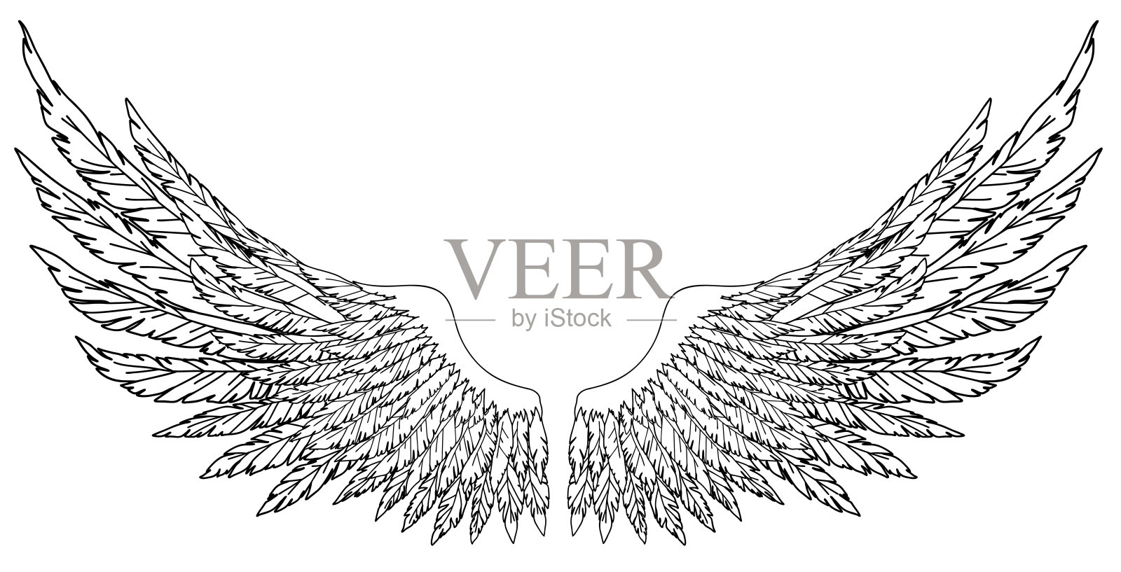 黑白手绘翅膀插画图片素材