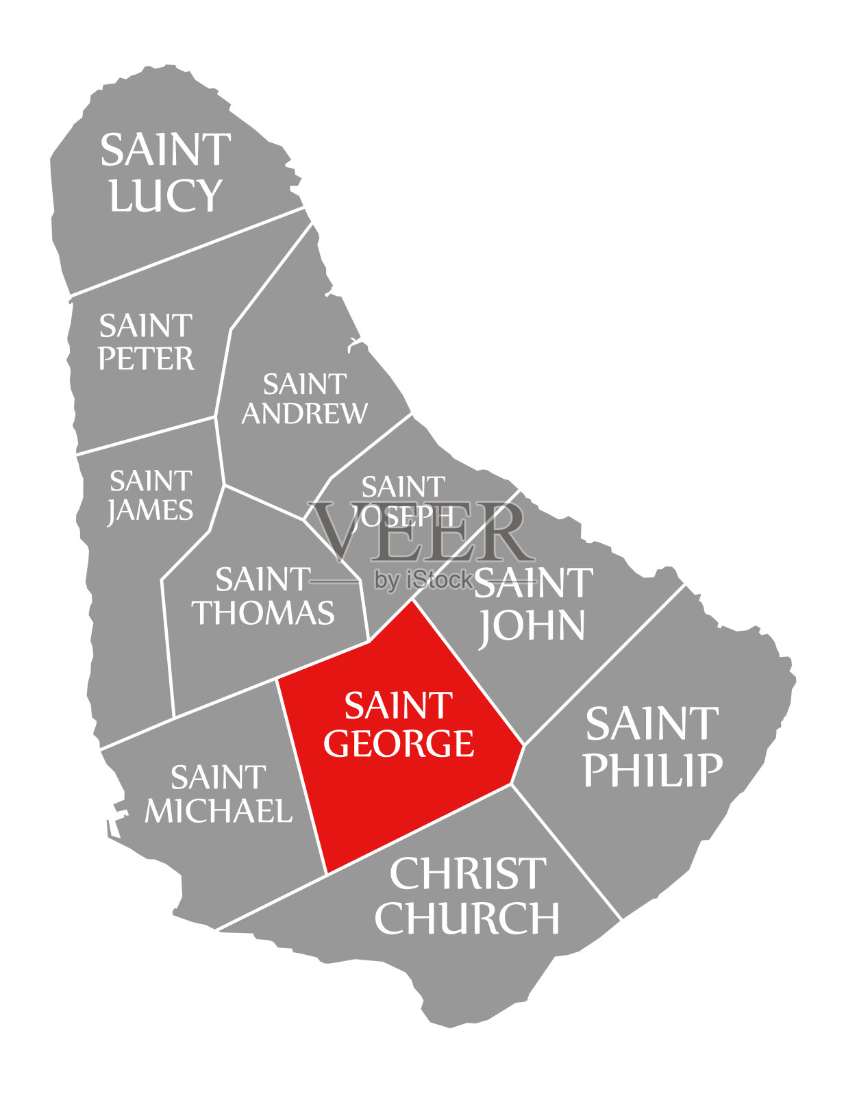 圣乔治在巴巴多斯地图上用红色标出插画图片素材