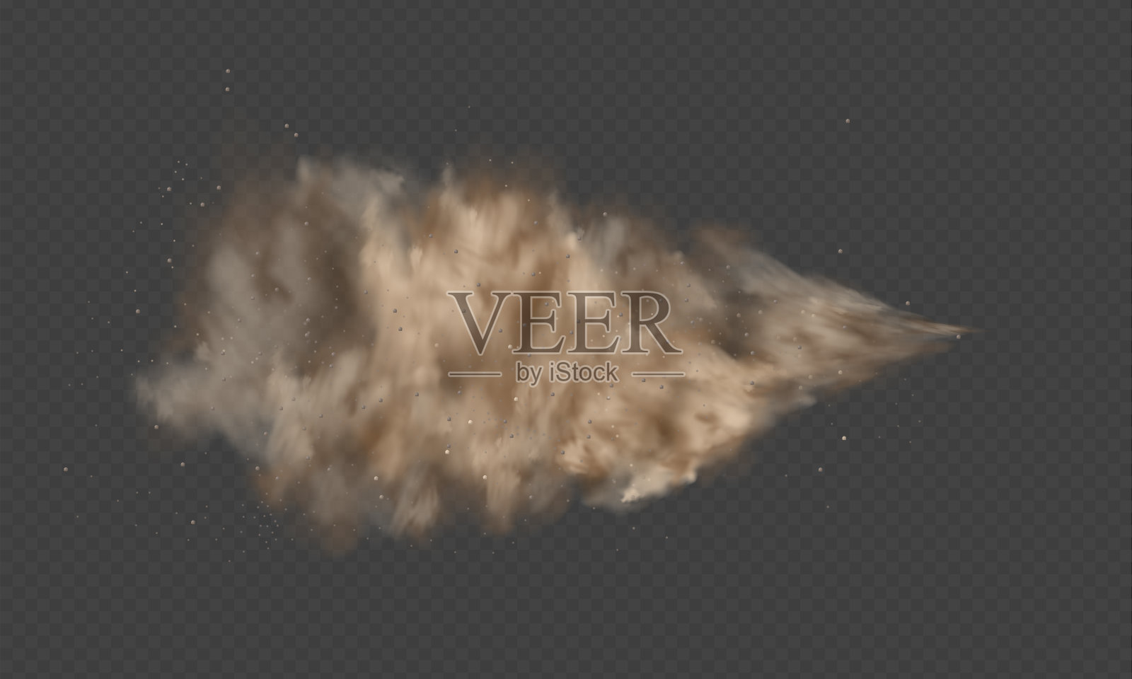 粉尘爆炸，沙尘暴，透明背景下的粉末刺。沙漠的风带着尘沙。沙漠和石头矢量插图的现实pouder插画图片素材