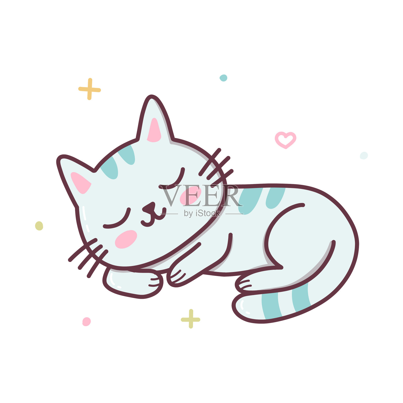 卡哇伊睡觉的猫插画图片素材