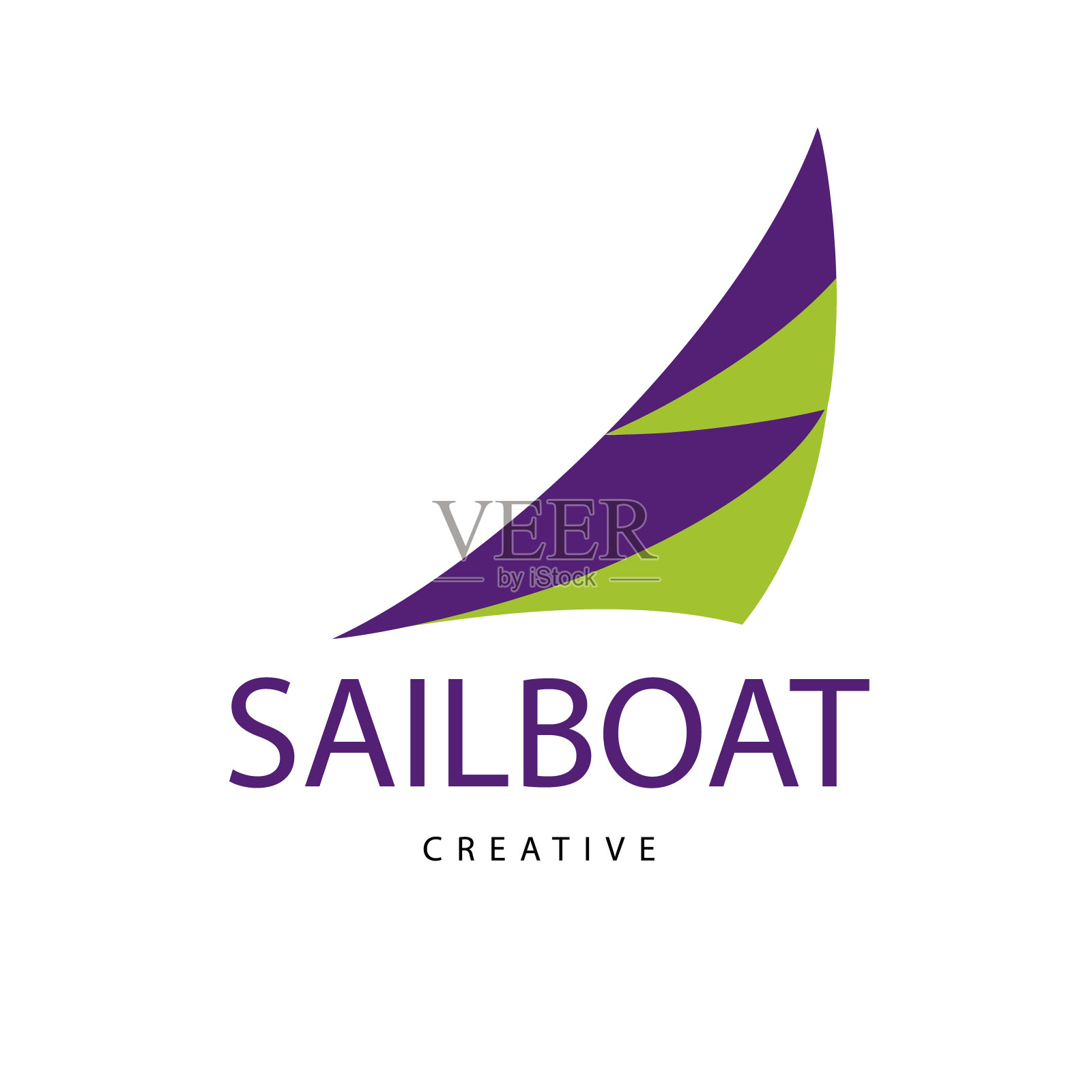 亮紫色的帆船标志。设计现代标志为商业航行。插画图片素材