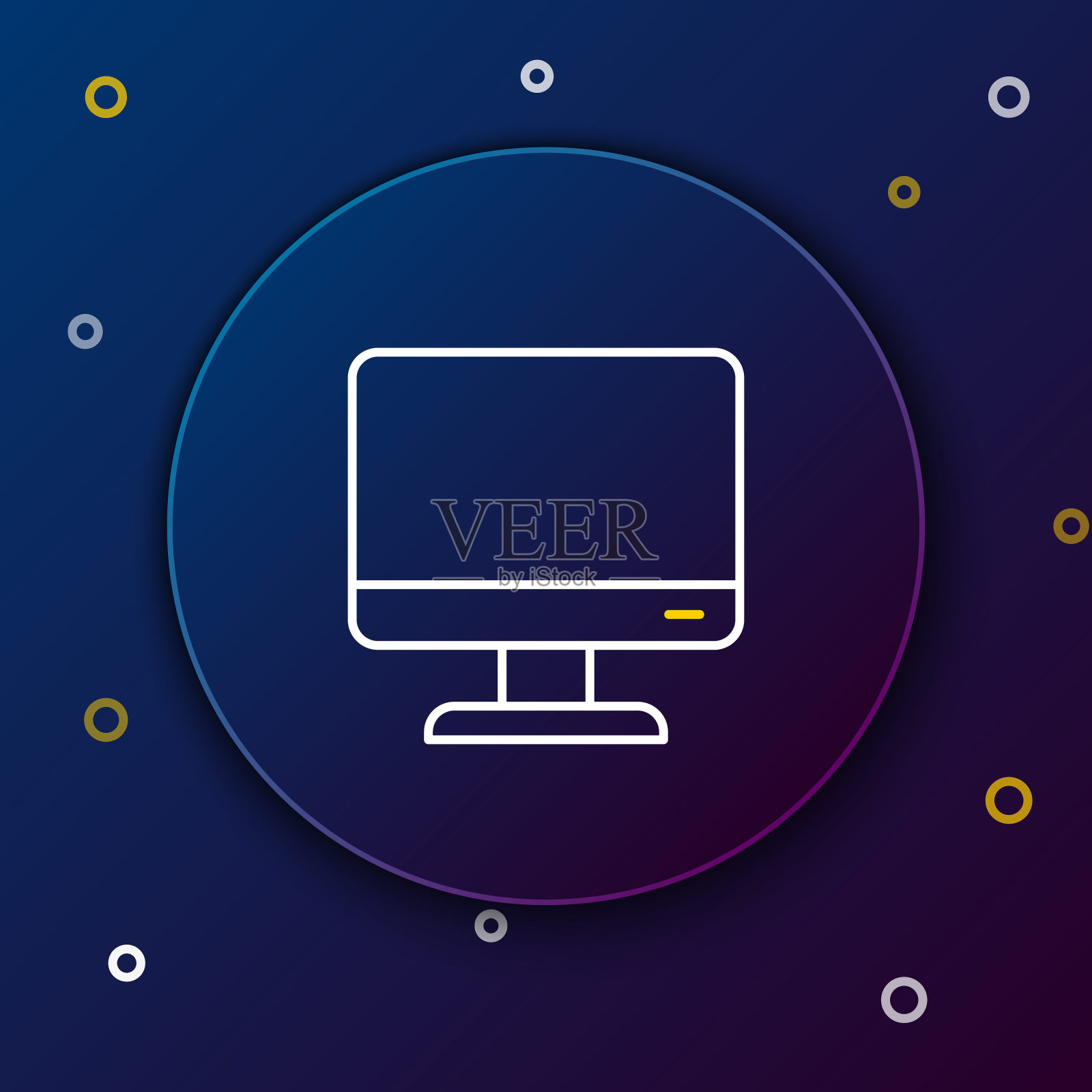 计算机显示器屏幕图标隔离在蓝色背景上。电子装置。前视图。色彩斑斓的轮廓的概念。向量插画图片素材