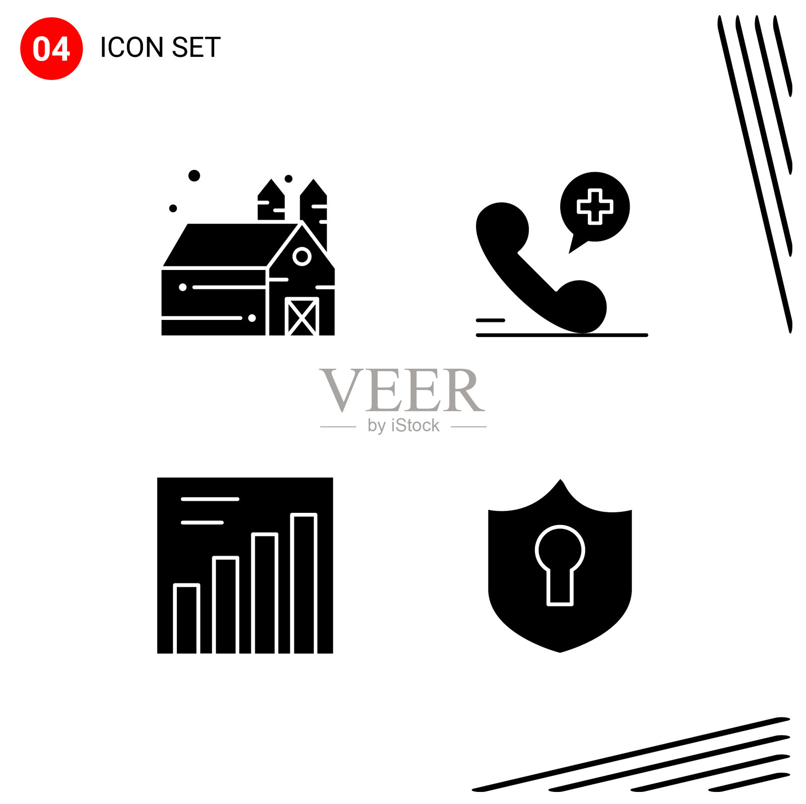 在固体样式像素中收集4个图标图标素材