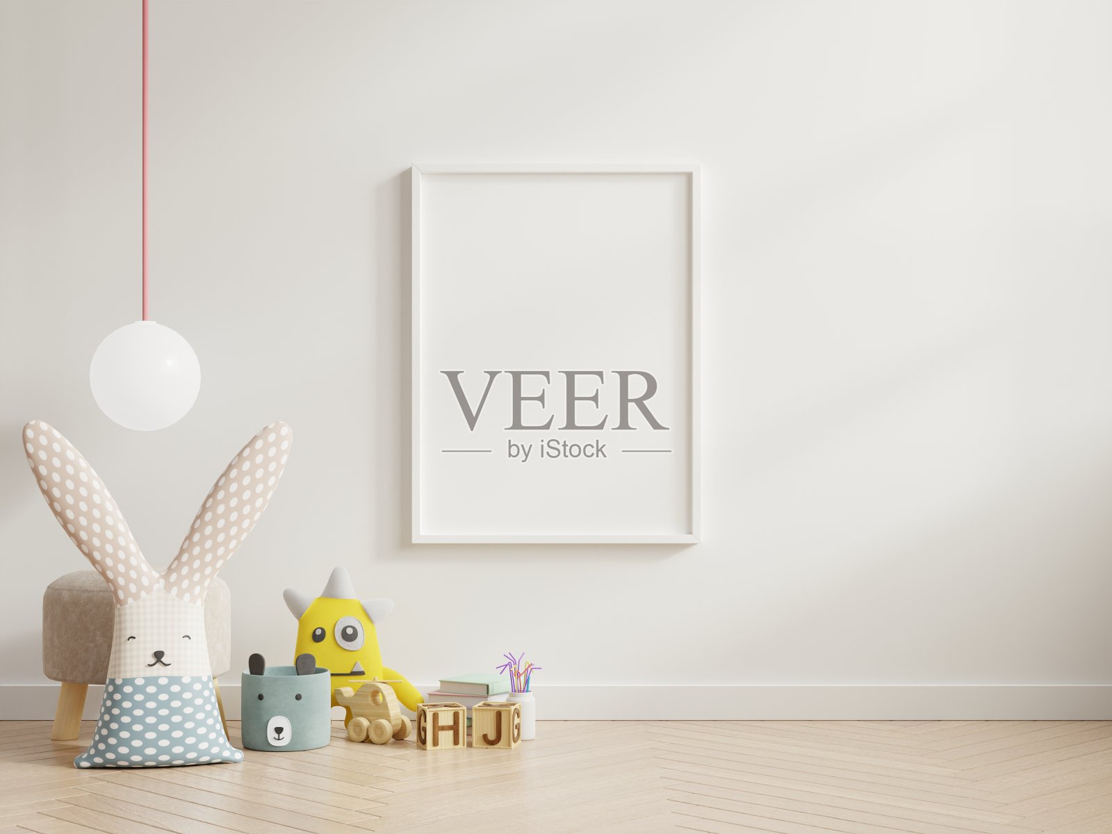 在儿童房室内模拟海报。照片摄影图片