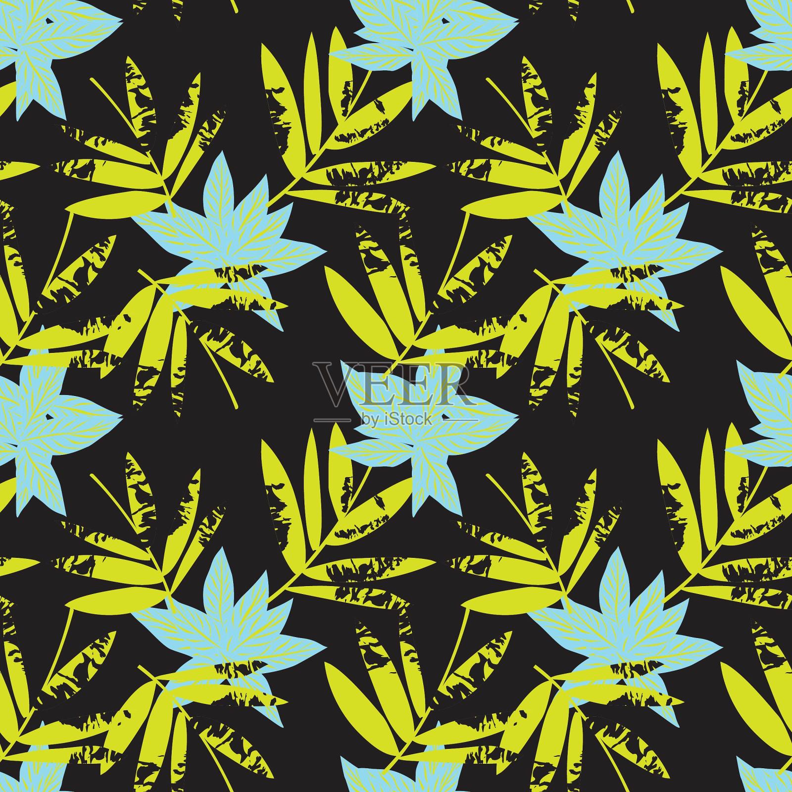 黄色热带叶无缝图案背景插画图片素材