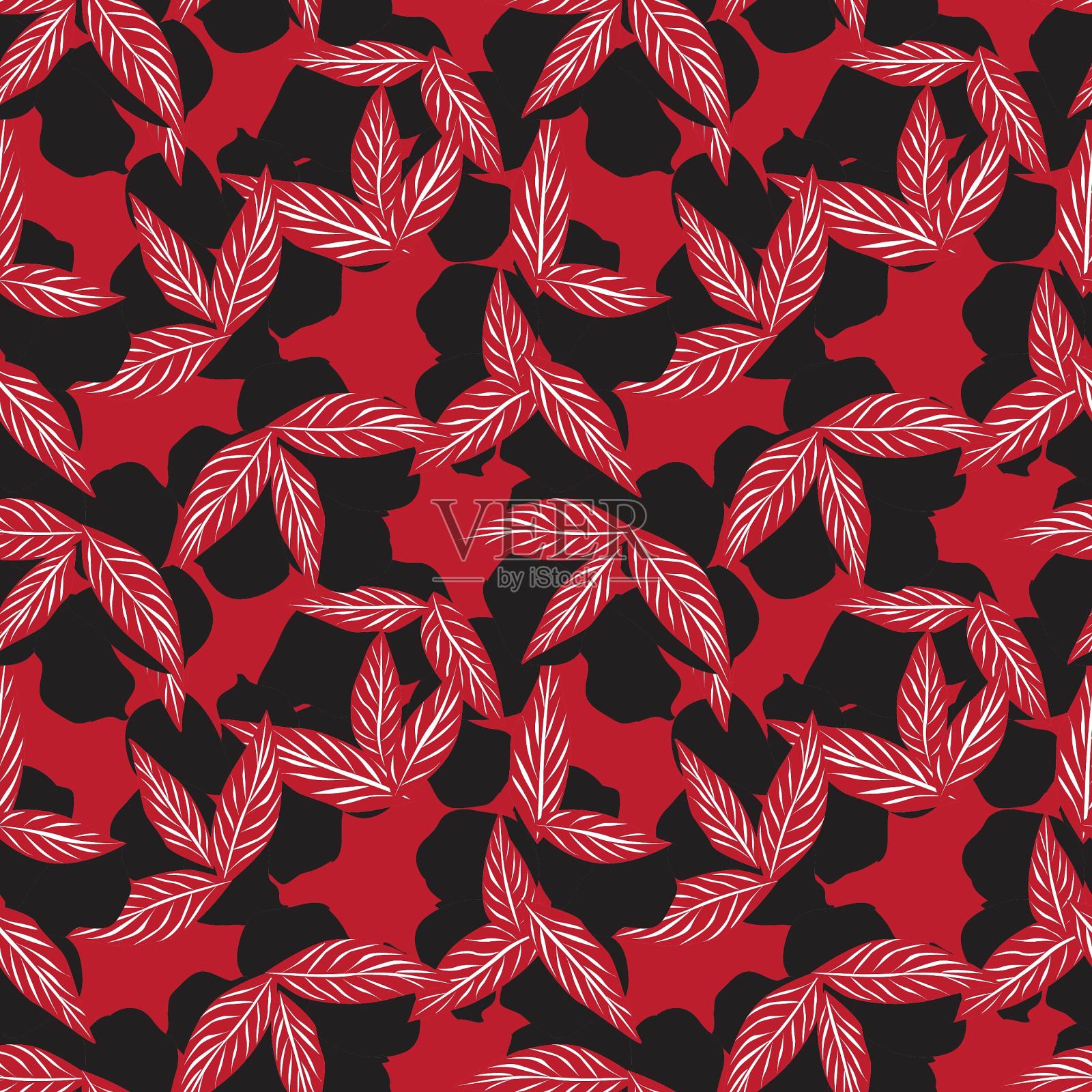 红色热带叶无缝模式背景插画图片素材