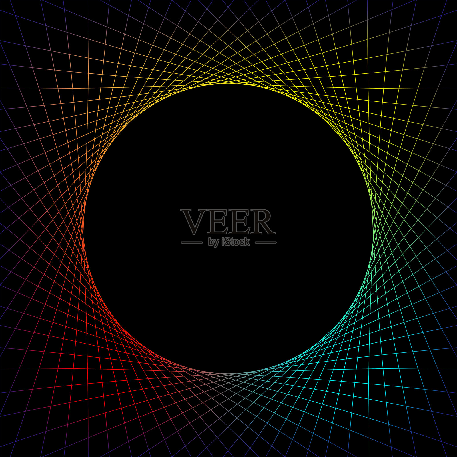 彩色闪闪发光的圈框线上黑黑的，背景光线圆形形状为横幅和复制空间，抽象色彩发光螺旋艺术线为背景，复制空间插画图片素材