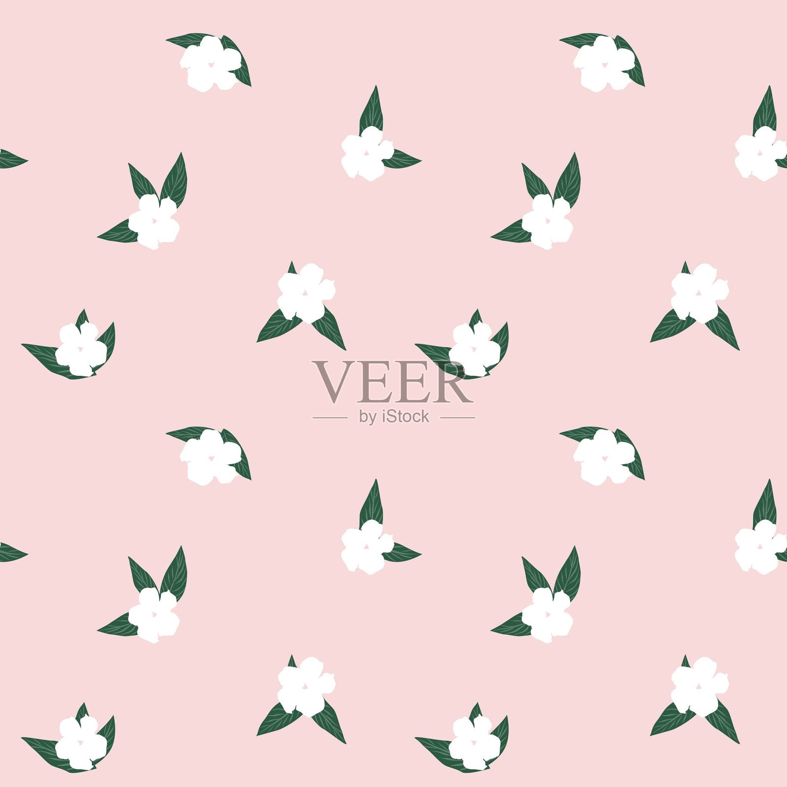 粉红色热带叶无缝图案背景插画图片素材