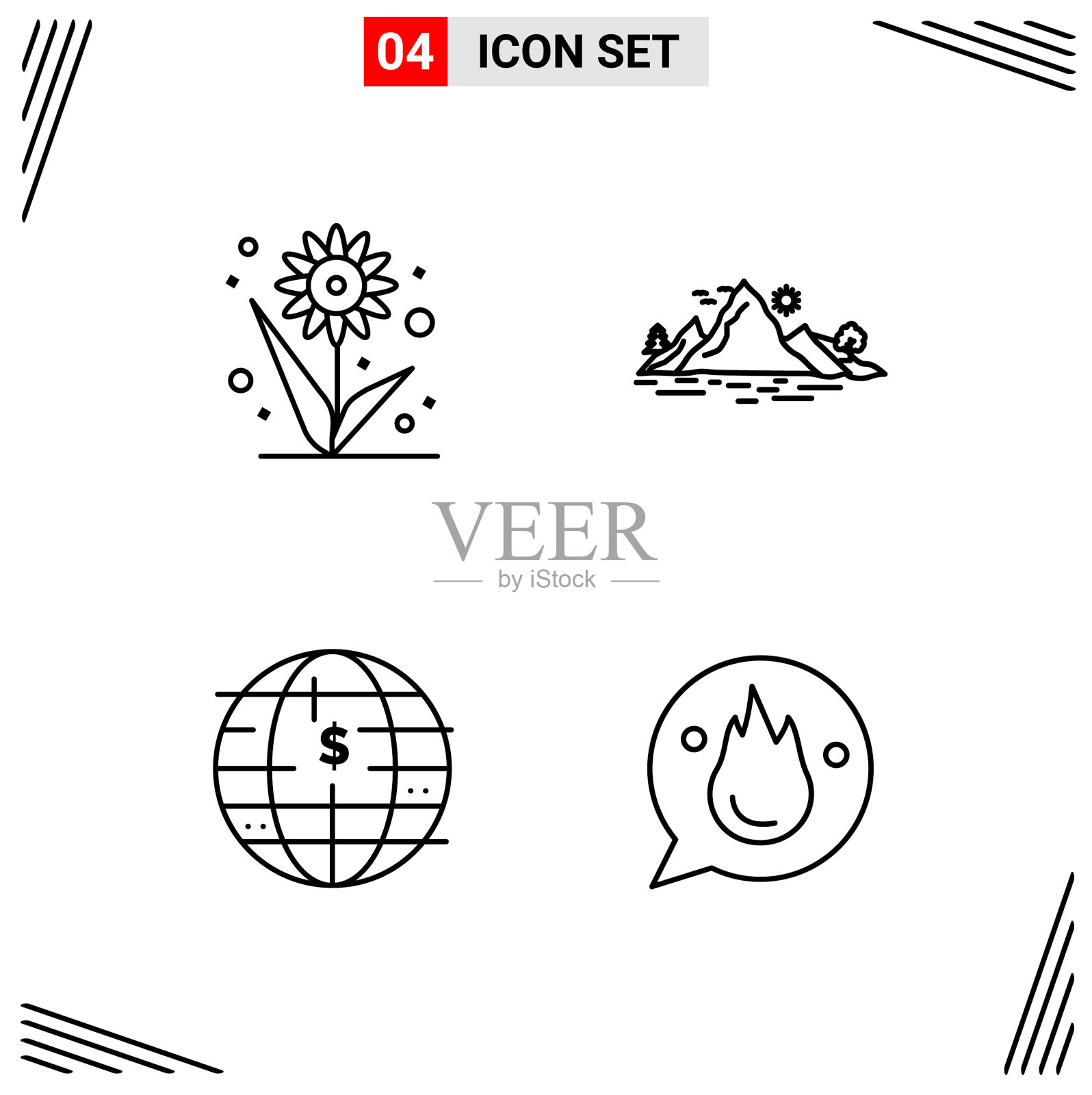 4图标线条样式基于网格的创意轮廓图标素材