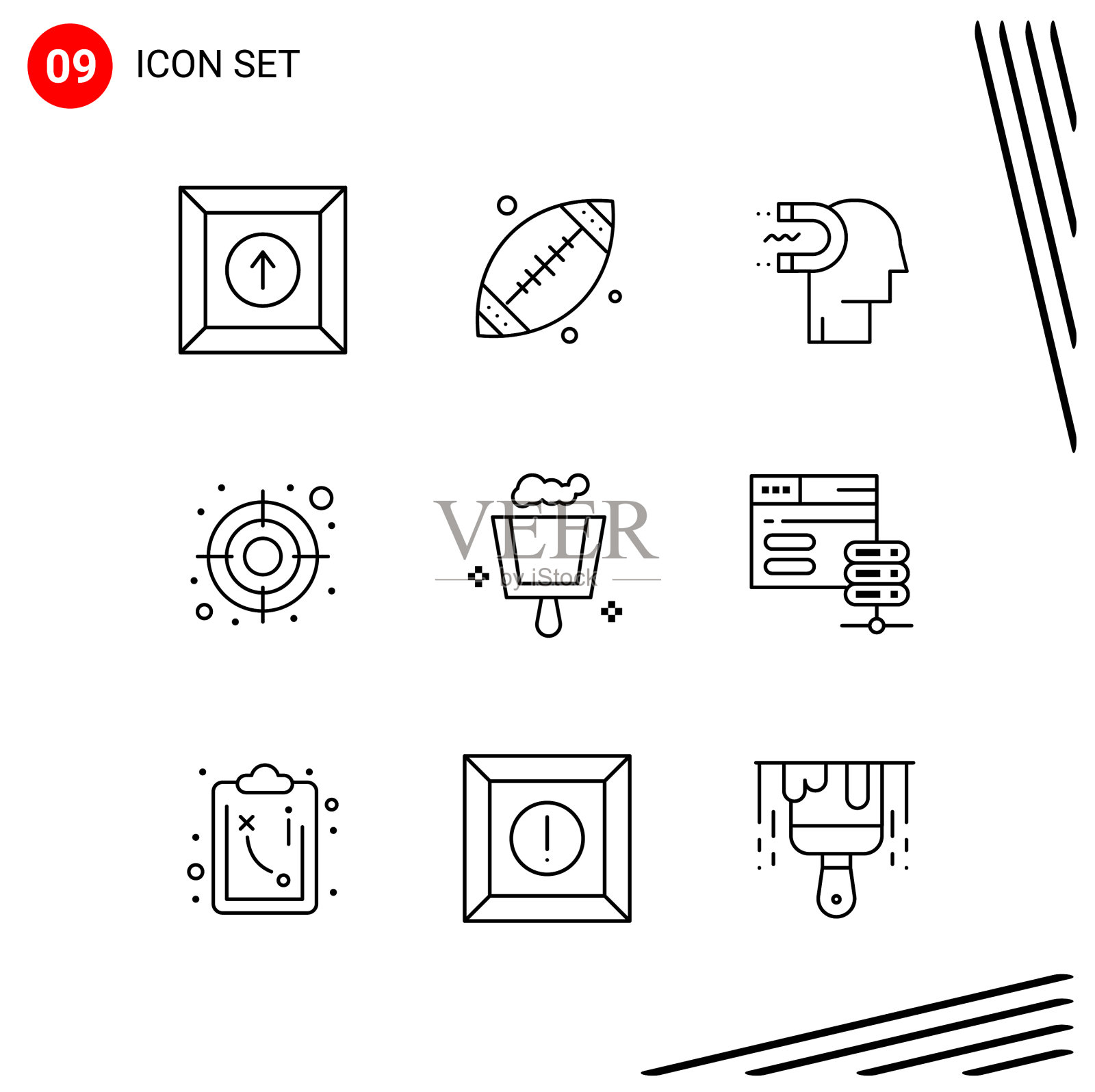 收集9个图标在线条风格像素完美图标素材