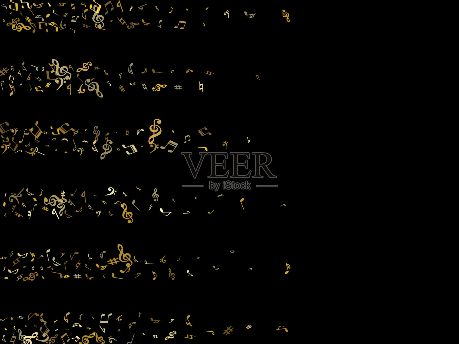 飞翔的音符孤立在黑色的背景插画图片素材