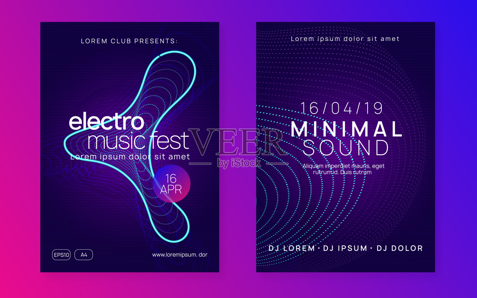 霓虹灯音乐传单。电子舞曲dj。电子声音电影节。电子恍惚。俱乐部活动海报。设计模板素材