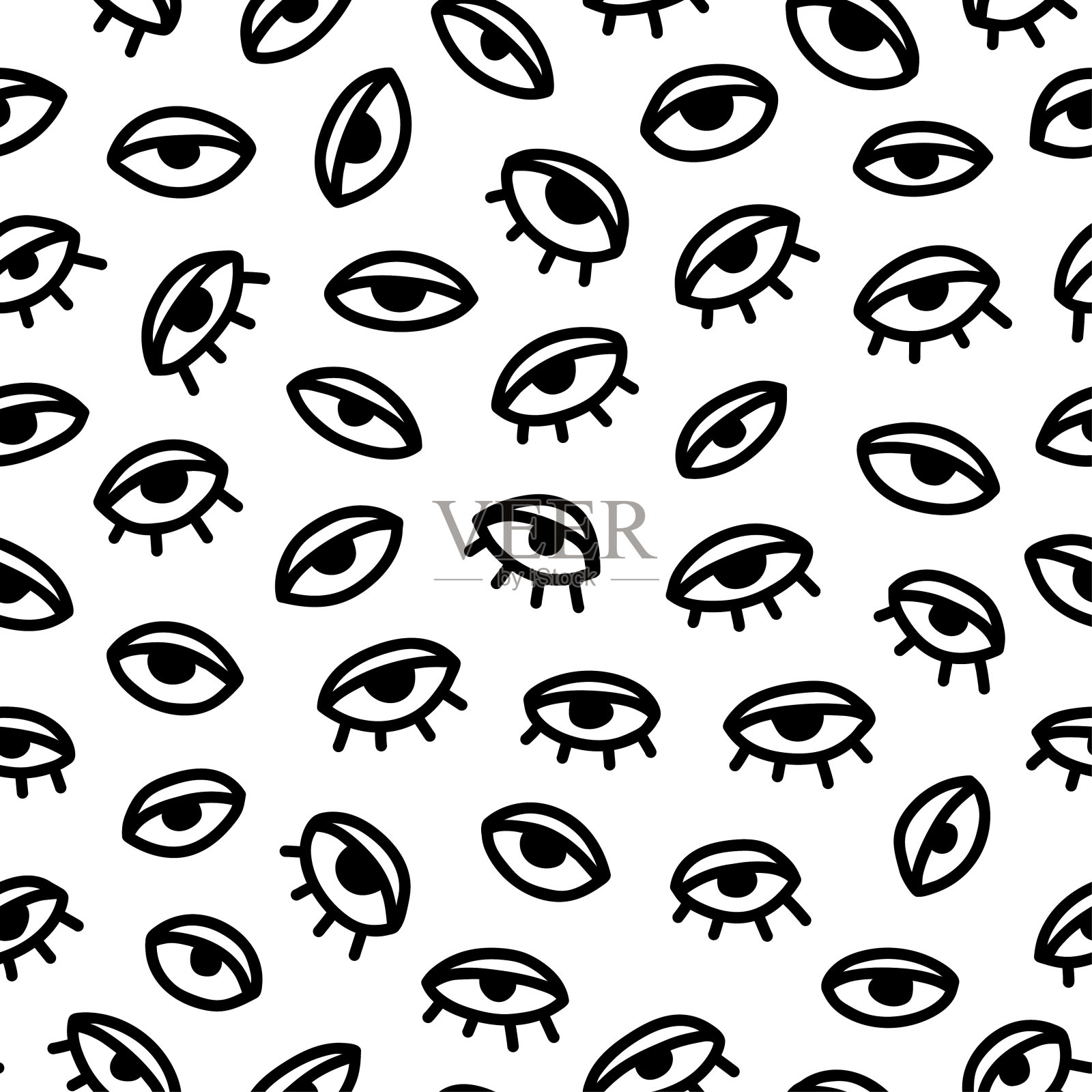 无缝模式与手绘眼睛，矢量插图插画图片素材