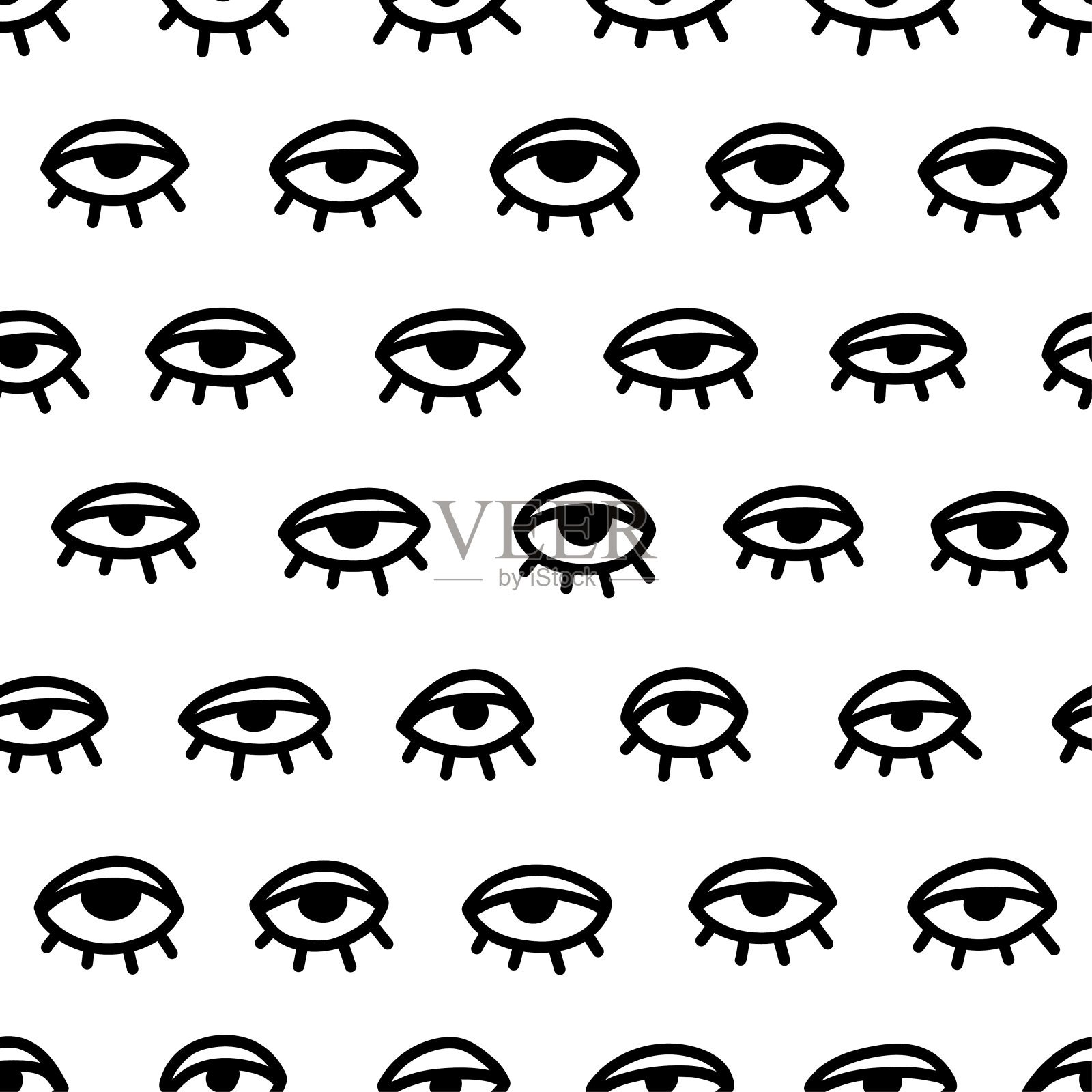 无缝模式与手绘眼睛，矢量插图插画图片素材