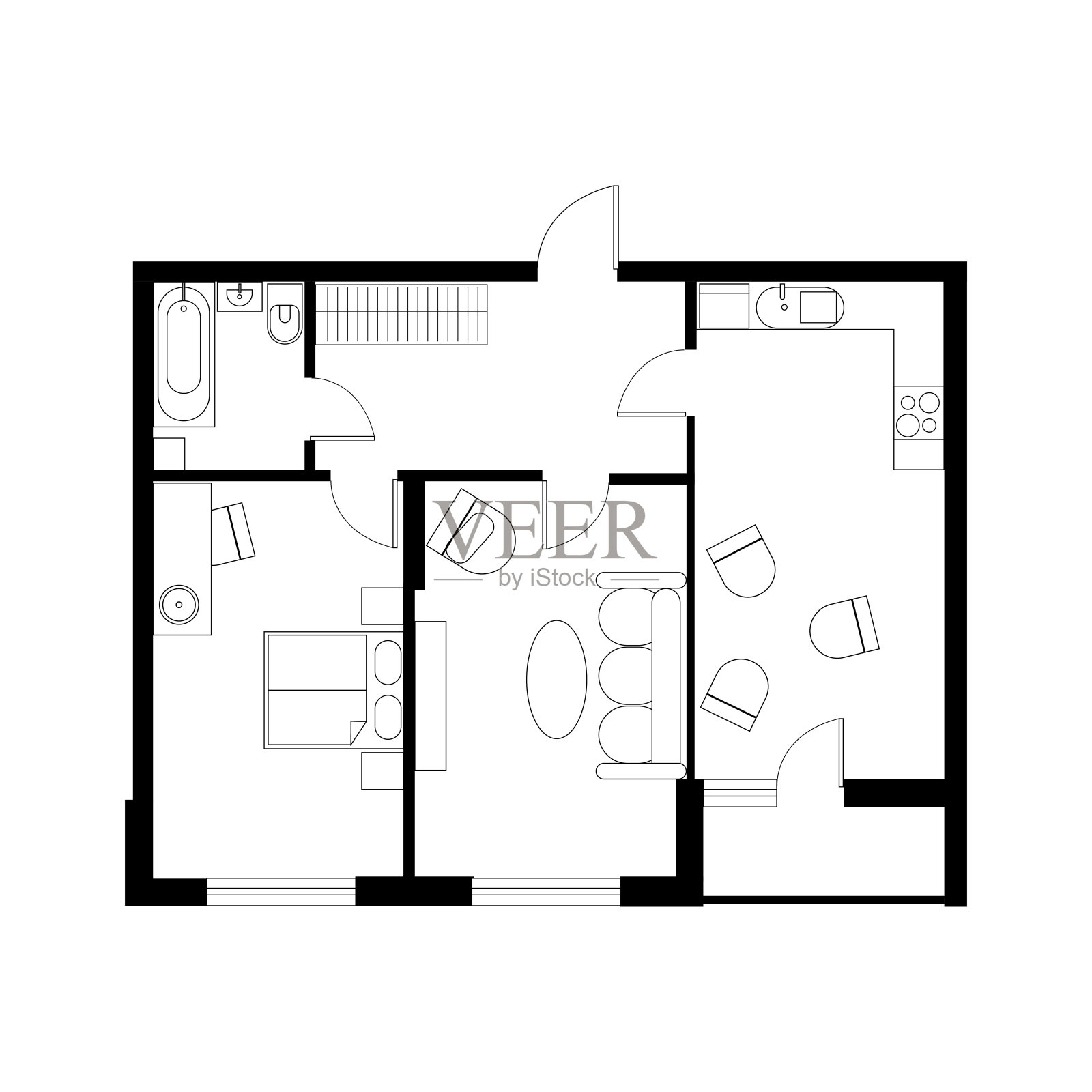 矢量插图。建筑师设计的带有家具的建筑。平面设计插画图片素材