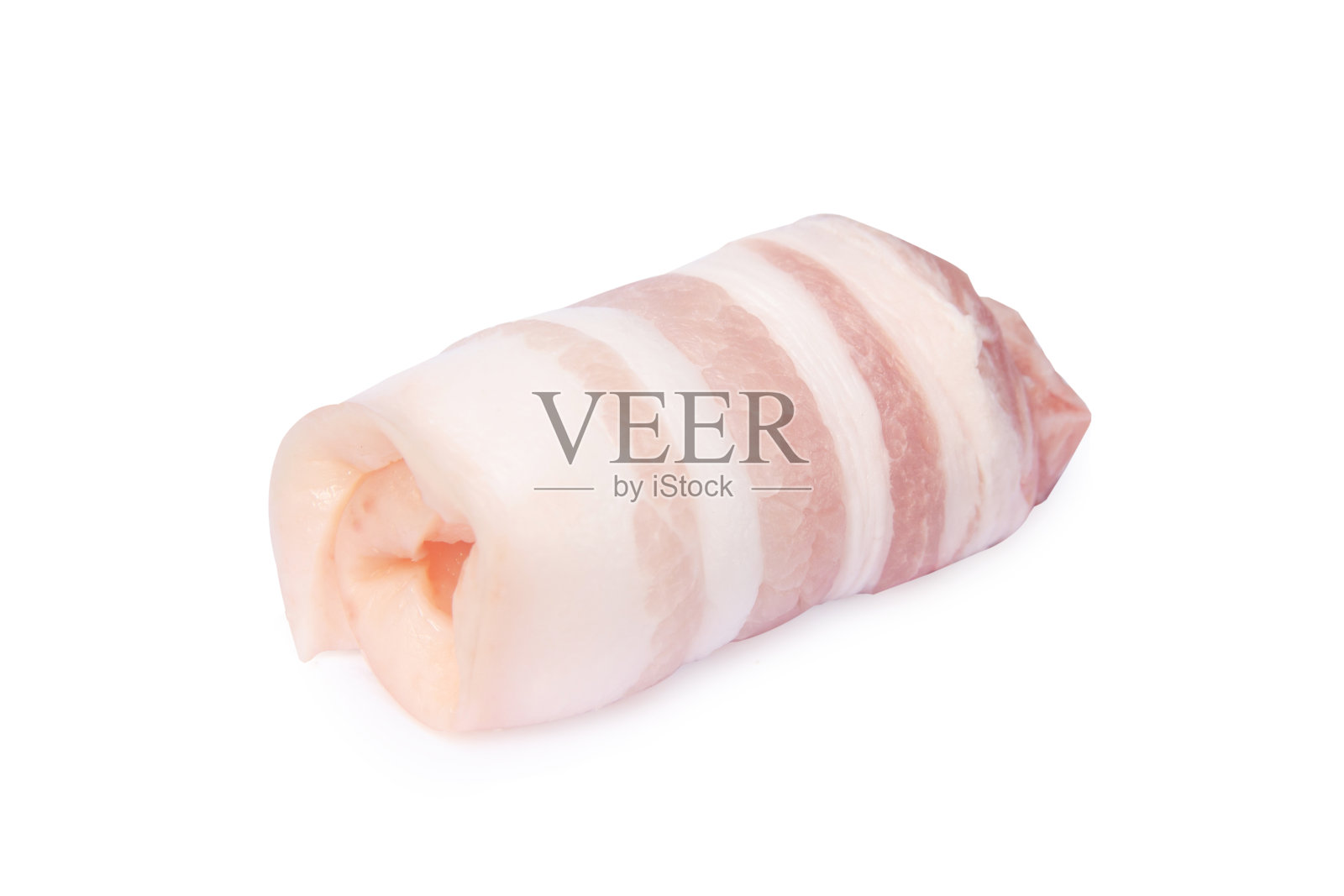 五花肉卷孤立在白色背景与剪切路径照片摄影图片