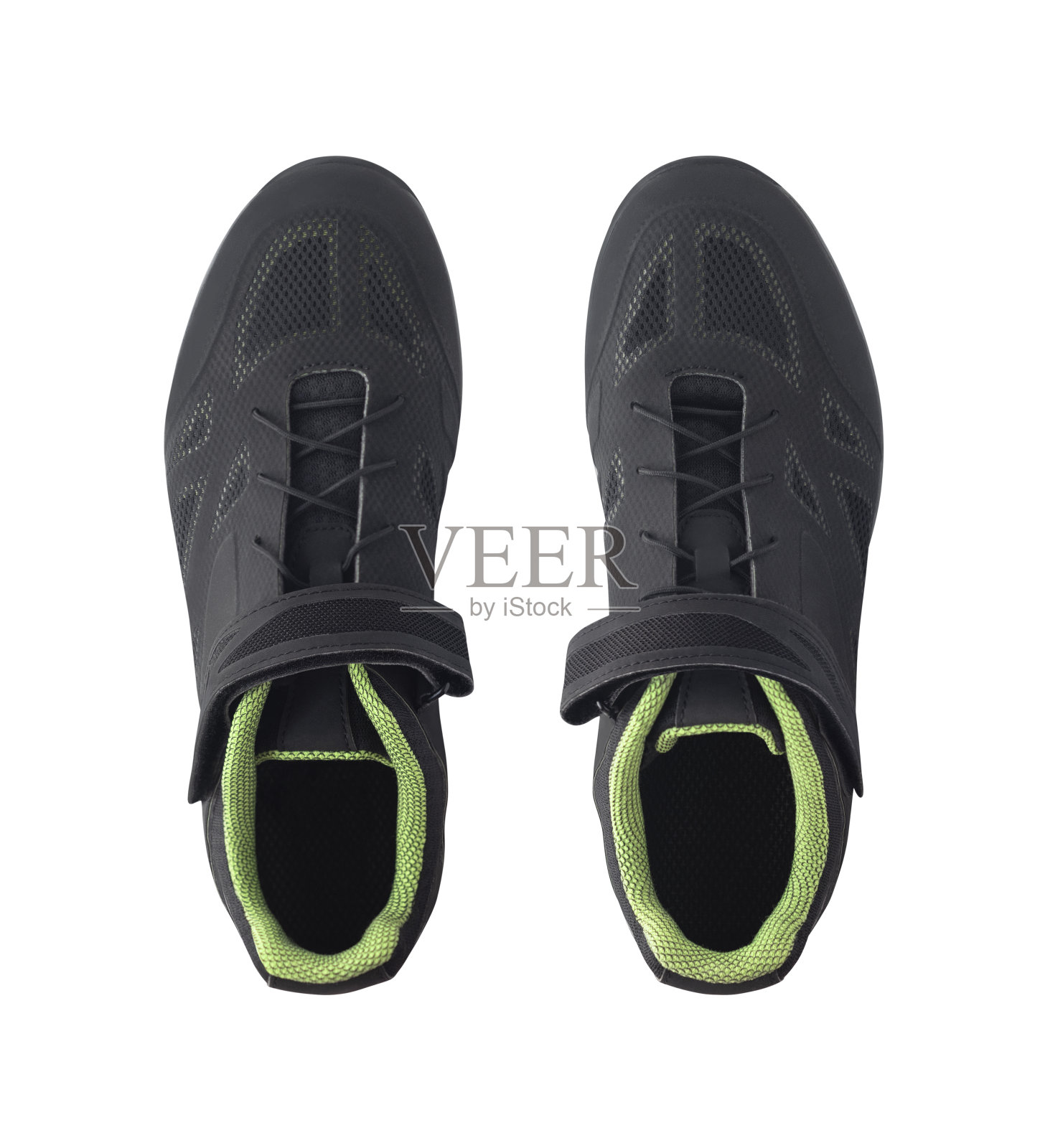 顶视图的黑色跑鞋或徒步靴孤立的白色背景照片摄影图片